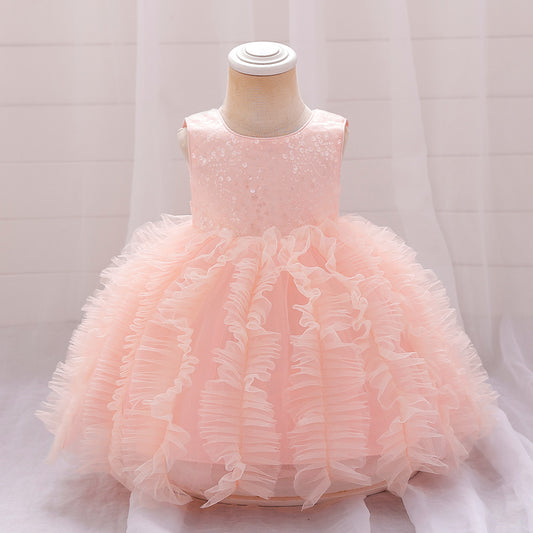 Light Pink Puffy Sequin Party Dress for Girls | Ball Gown Birthday & Flower Girl Dress