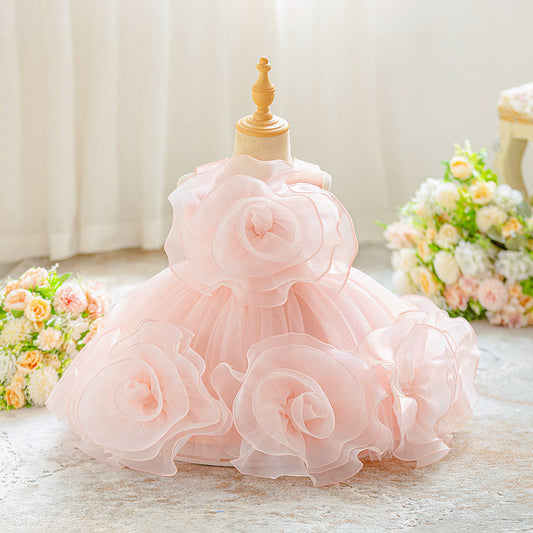 Light Pink Tulle Puff Ball Gown Dress for Kids – Cute Party & Flower Girl Outfit