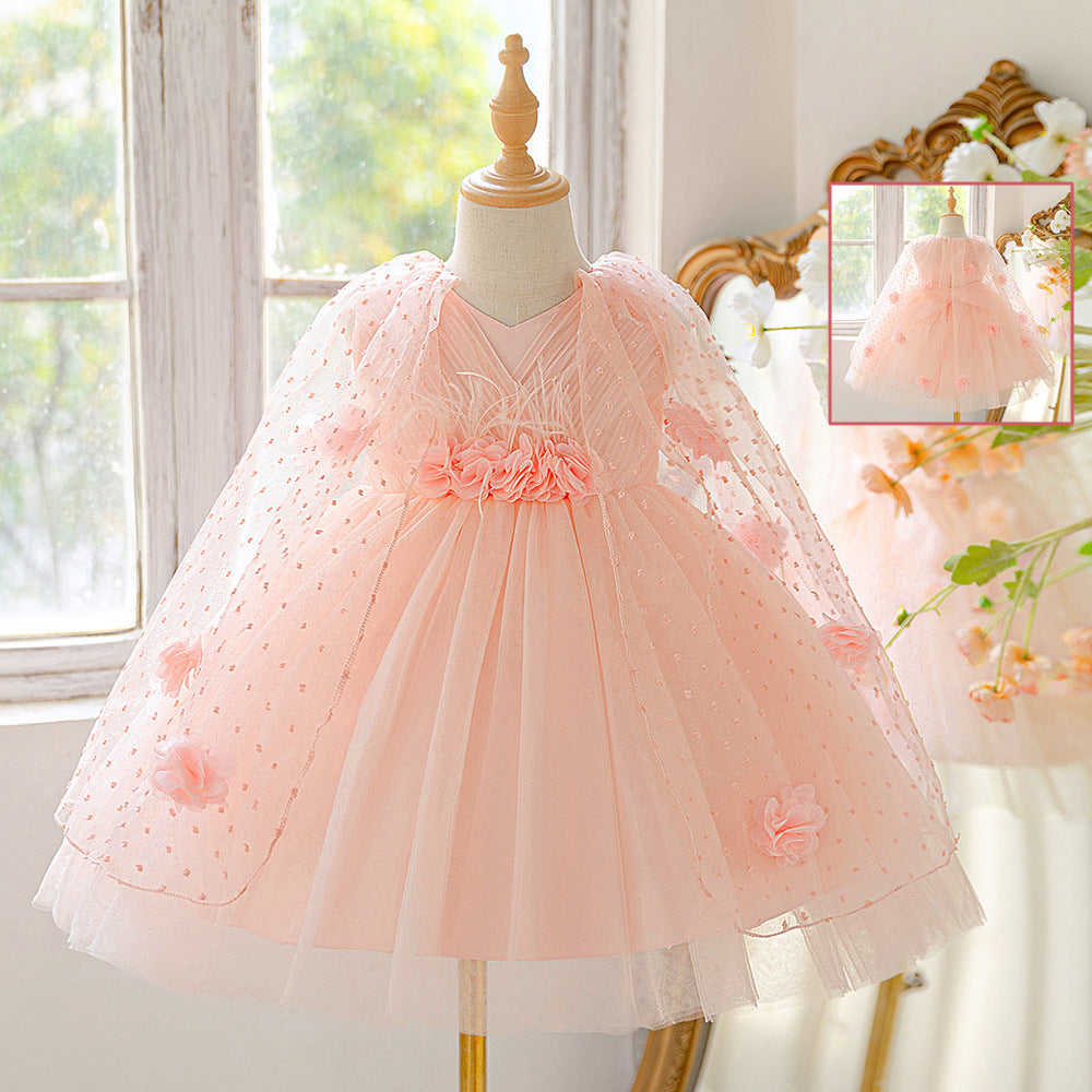 Light Pink Puffy Tulle Flower Girl Dress for Parties & Weddings | Age 3-10