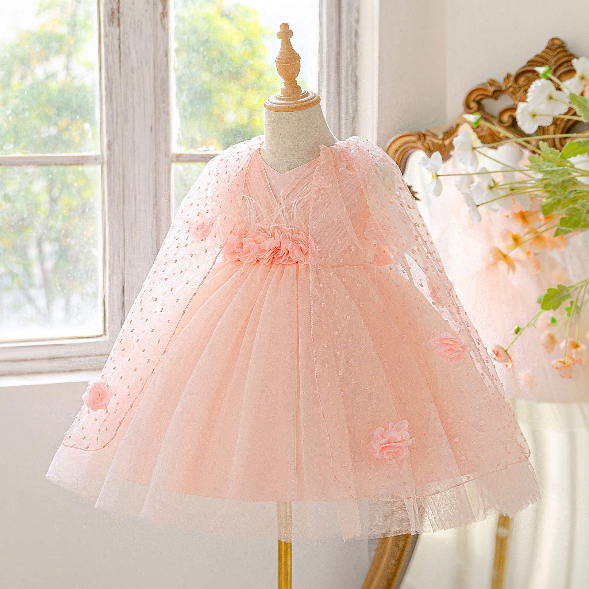Light Pink Puffy Tulle Flower Girl Dress for Parties & Weddings | Age 3-10