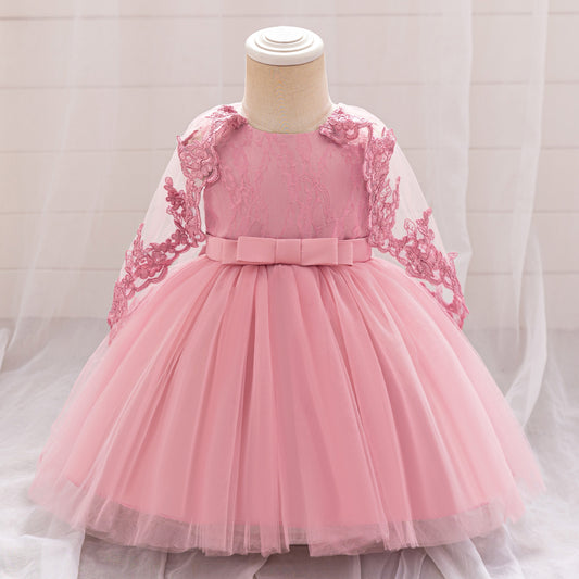 Cute Light Pink Puffy Tulle Lace Flower Girl Dress for Baby and Toddler