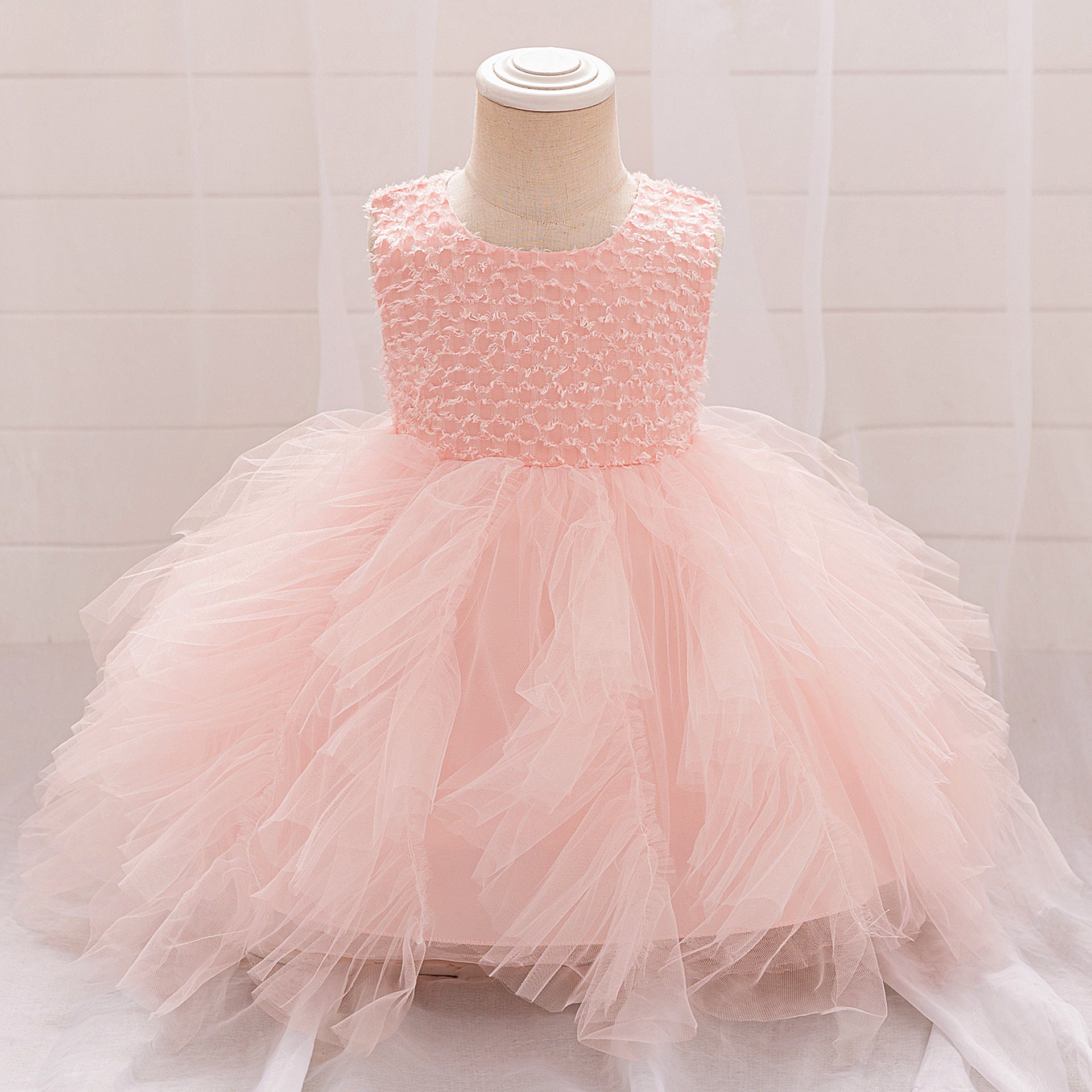 Light Pink Puffy Tulle Ball Gown Dress for Girls – Princess Party & Flower Girl Dress