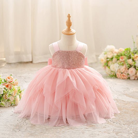 Light Pink Sparkly Off-Shoulder Princess Dress for Girls – Party & Flower Girl Gown