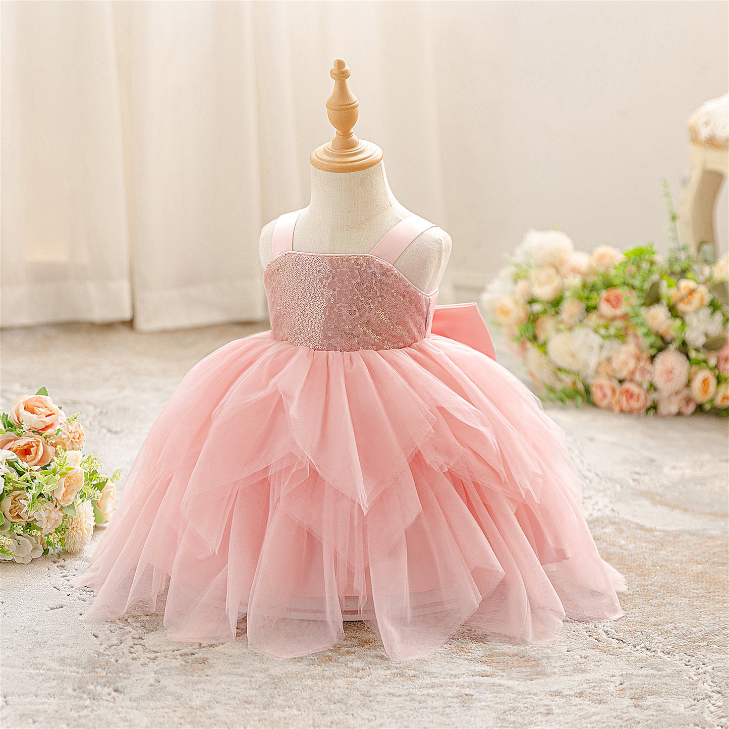 Light Pink Sparkly Off-Shoulder Princess Dress for Girls – Party & Flower Girl Gown