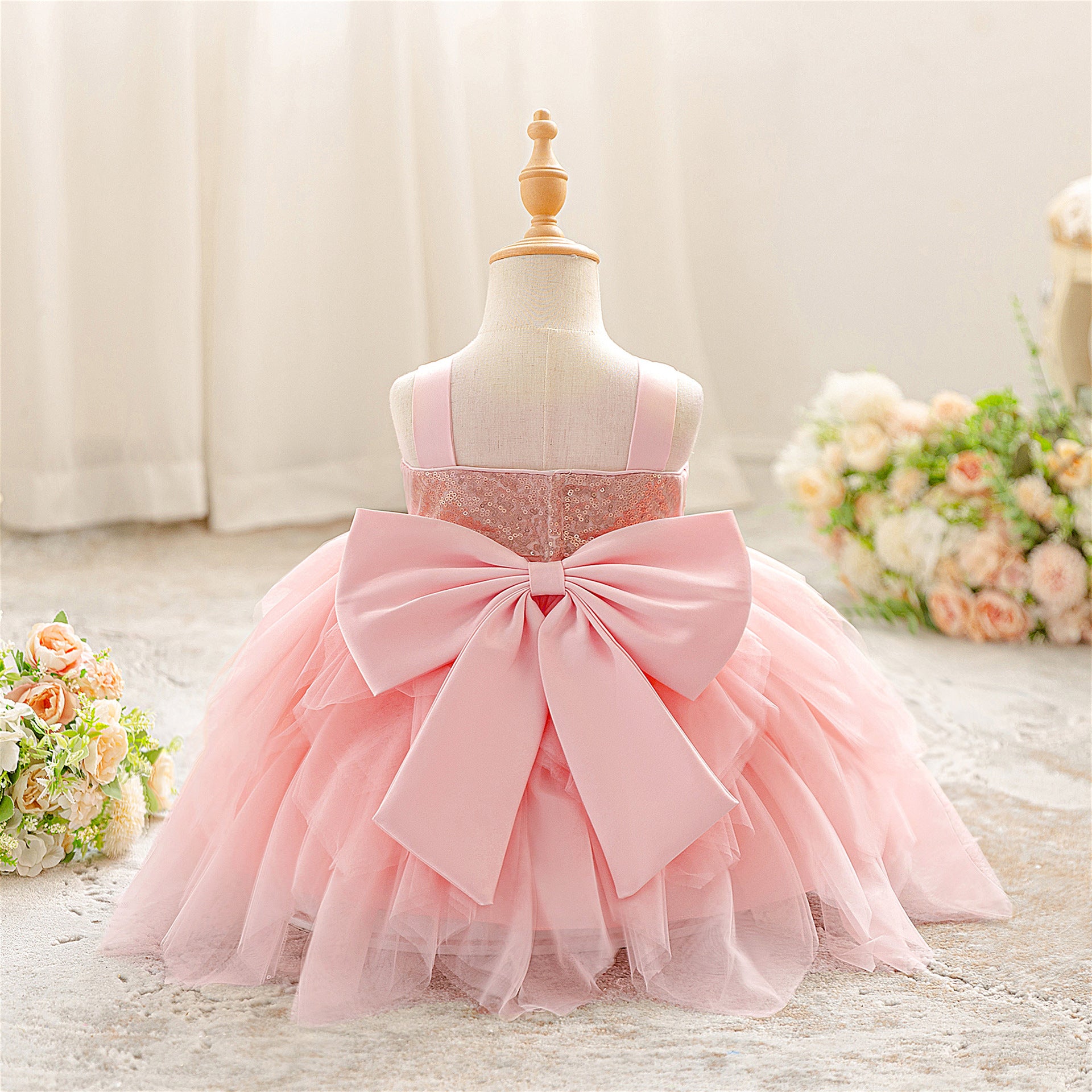 Light Pink Sparkly Off-Shoulder Princess Dress for Girls – Party & Flower Girl Gown