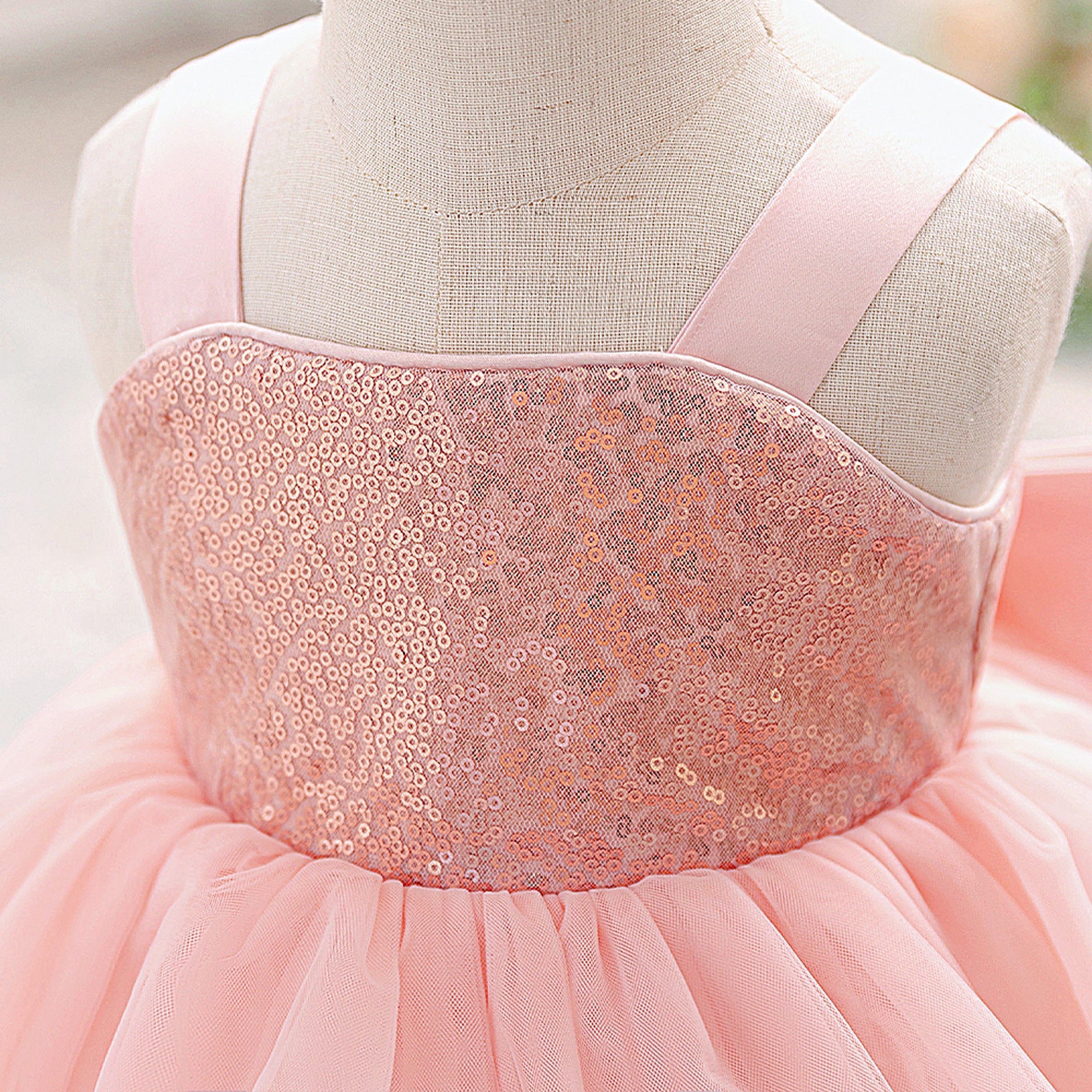Light Pink Sparkly Off-Shoulder Princess Dress for Girls – Party & Flower Girl Gown