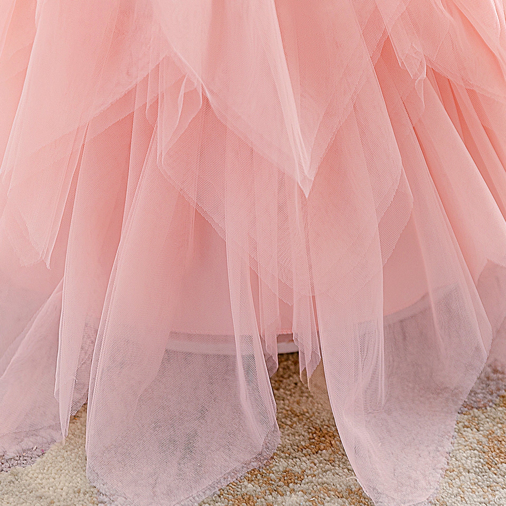 Light Pink Sparkly Off-Shoulder Princess Dress for Girls – Party & Flower Girl Gown