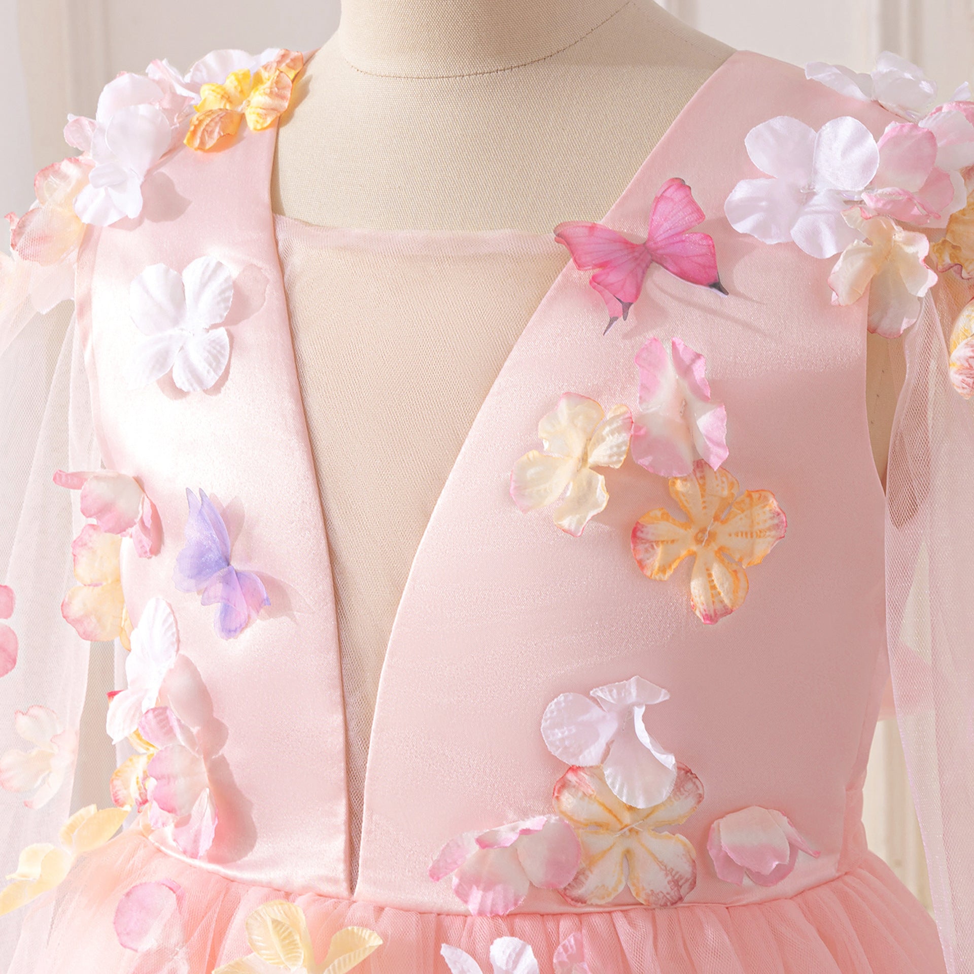 Light Pink Tulle Princess Maxi Dress Long Sleeve for Girls (5-13Y)