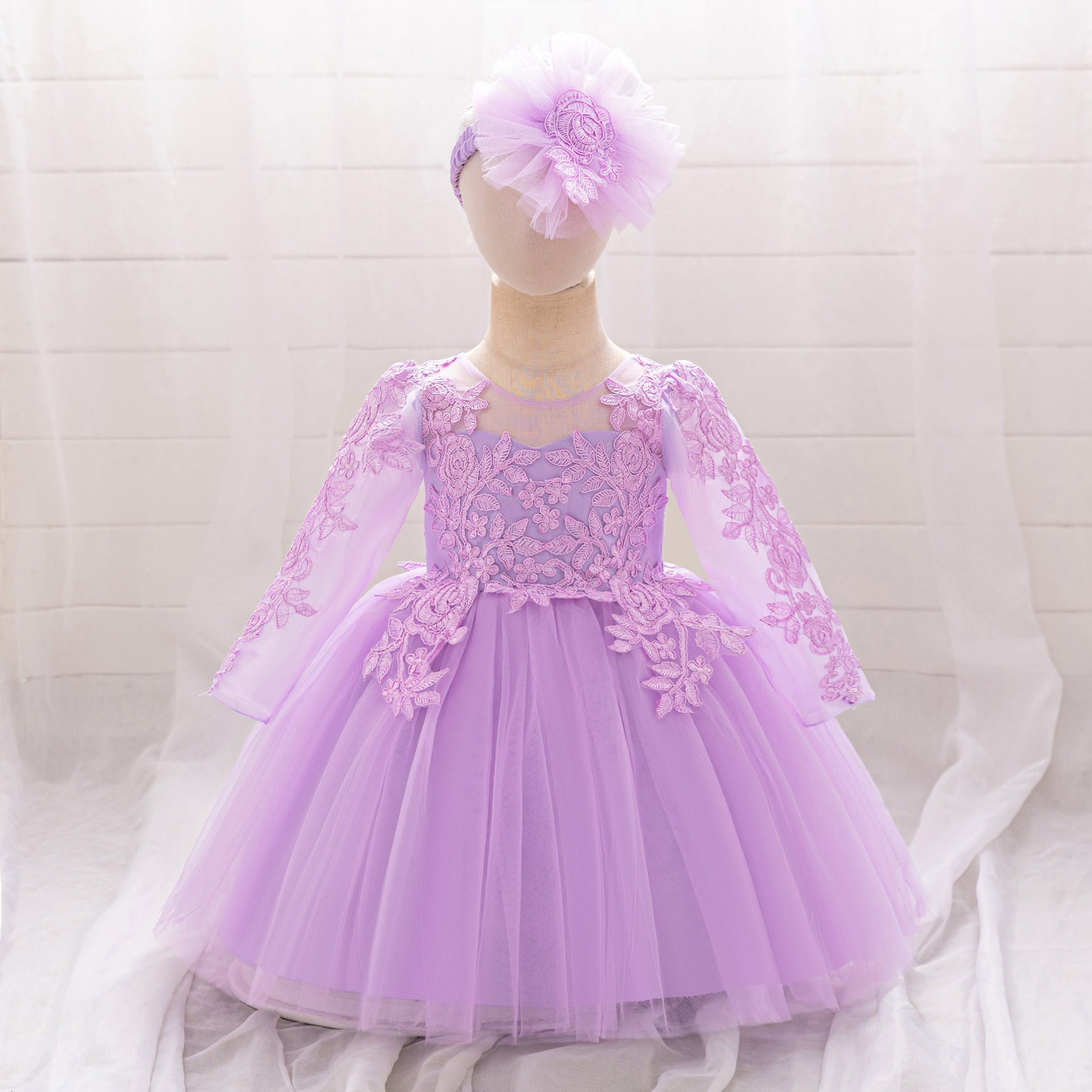 White Lace Tulle A-Line Dress for Girls – Flower Girl & Party