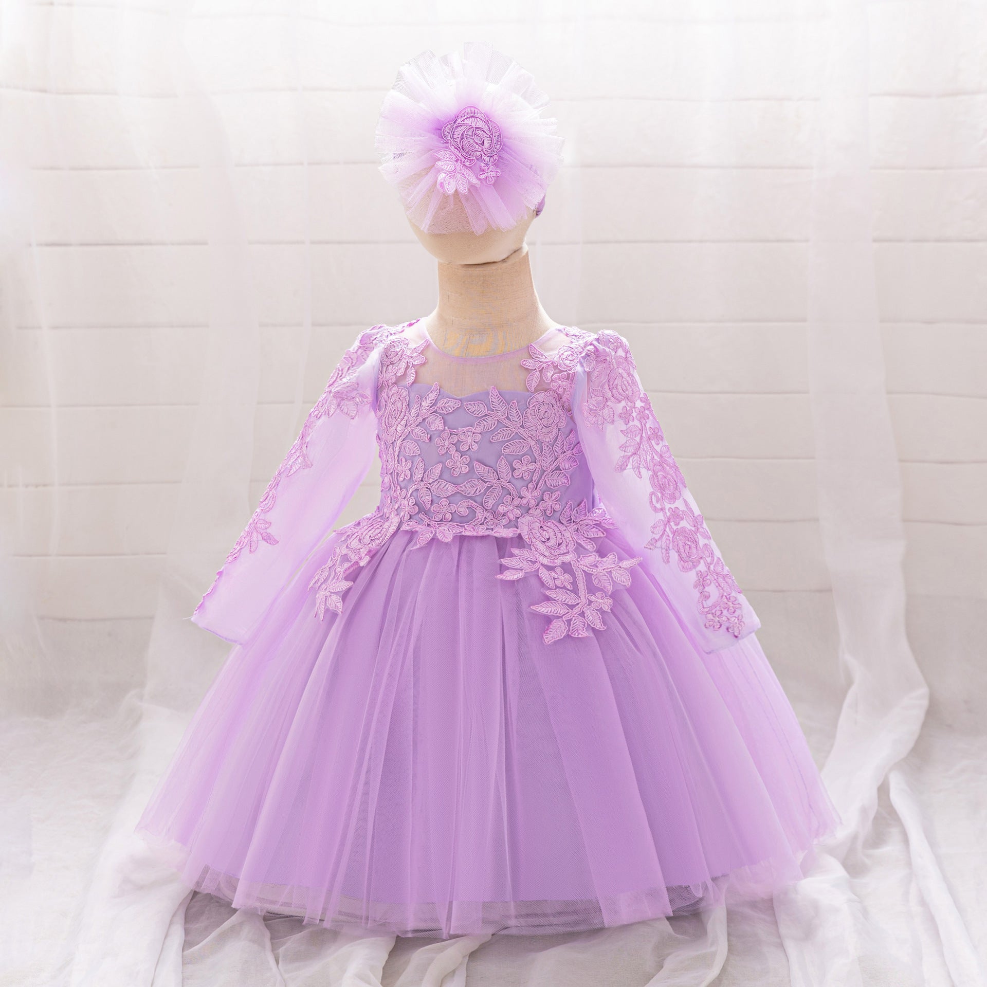 White Lace Tulle A-Line Dress for Girls – Flower Girl & Party