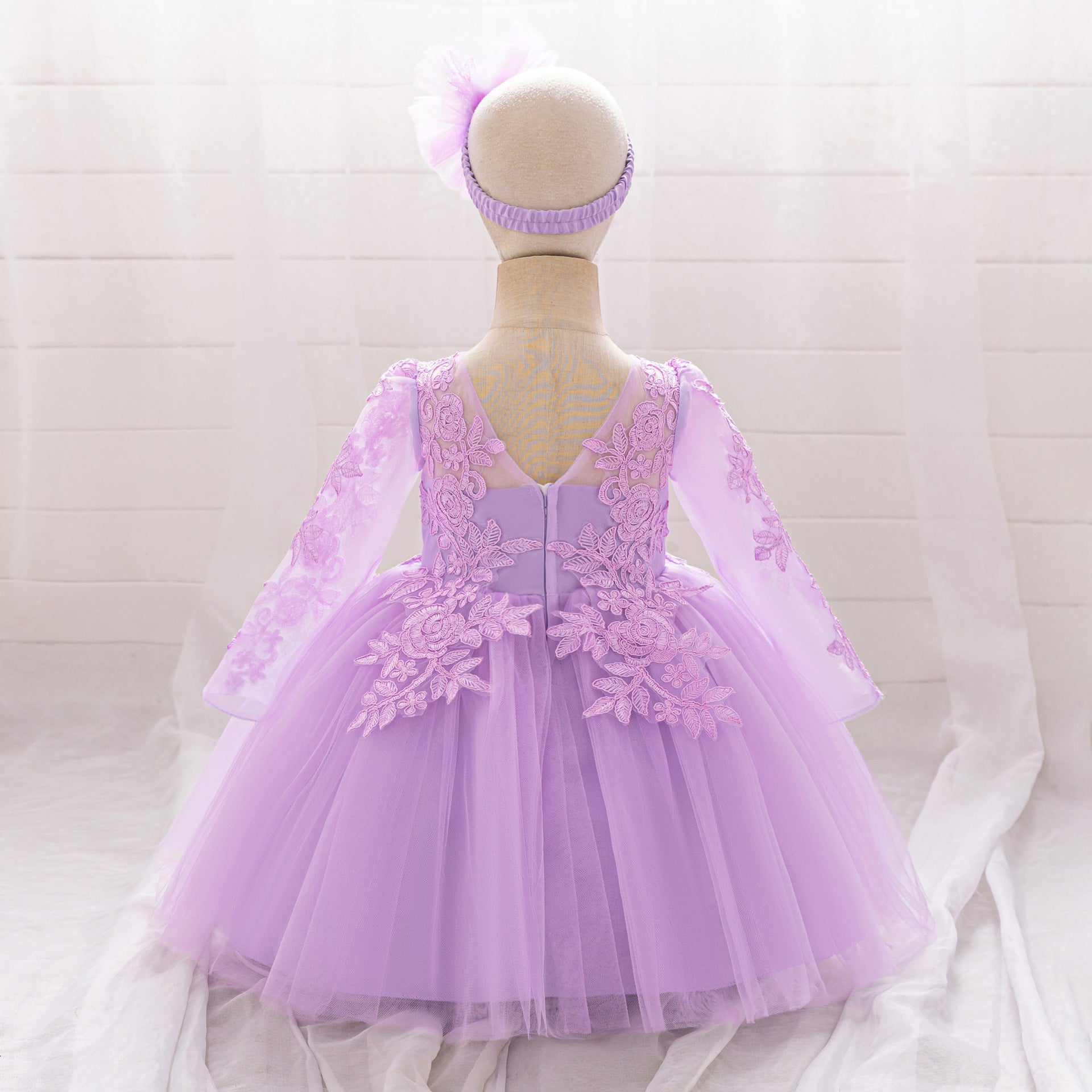 White Lace Tulle A-Line Dress for Girls – Flower Girl & Party