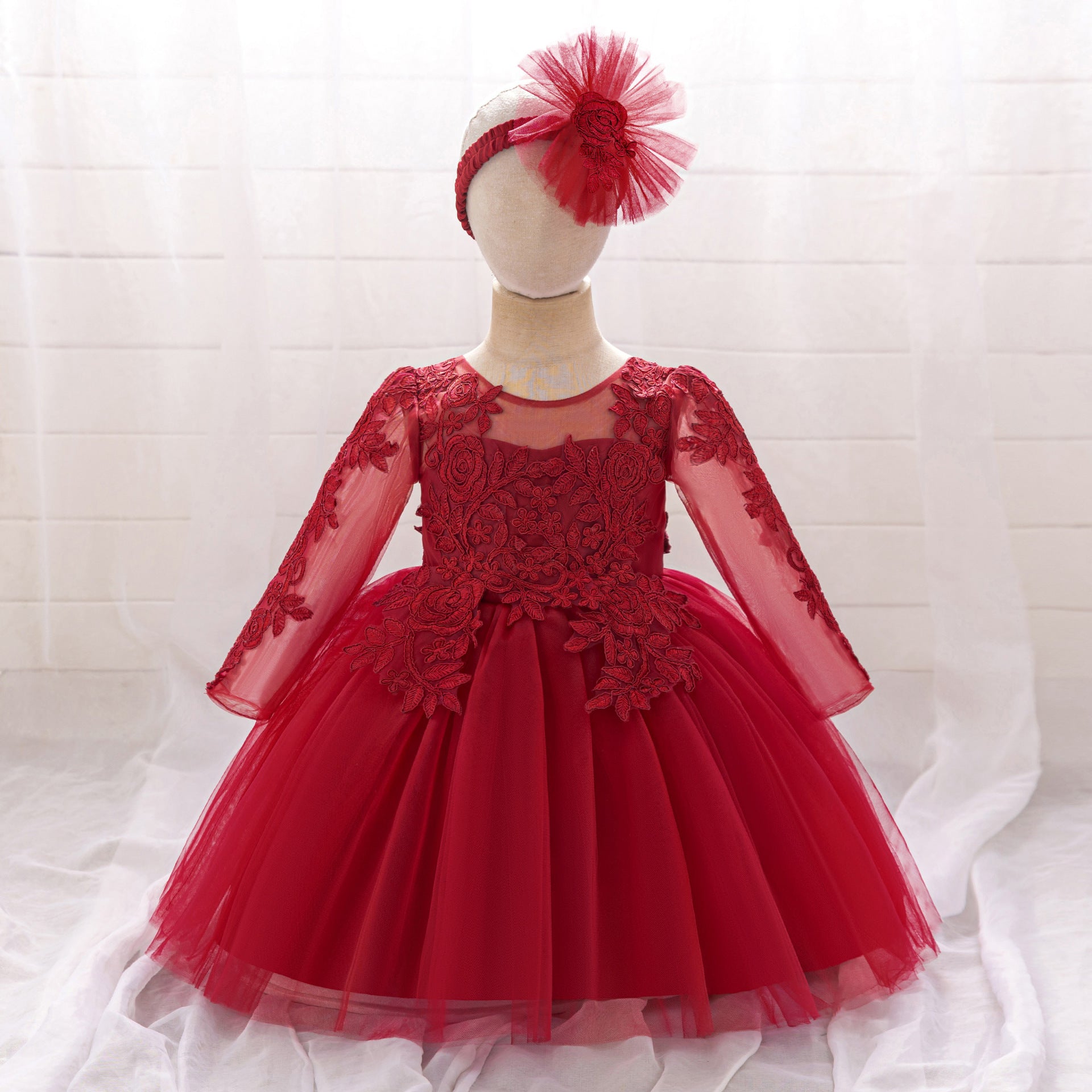 White Lace Tulle A-Line Dress for Girls – Flower Girl & Party