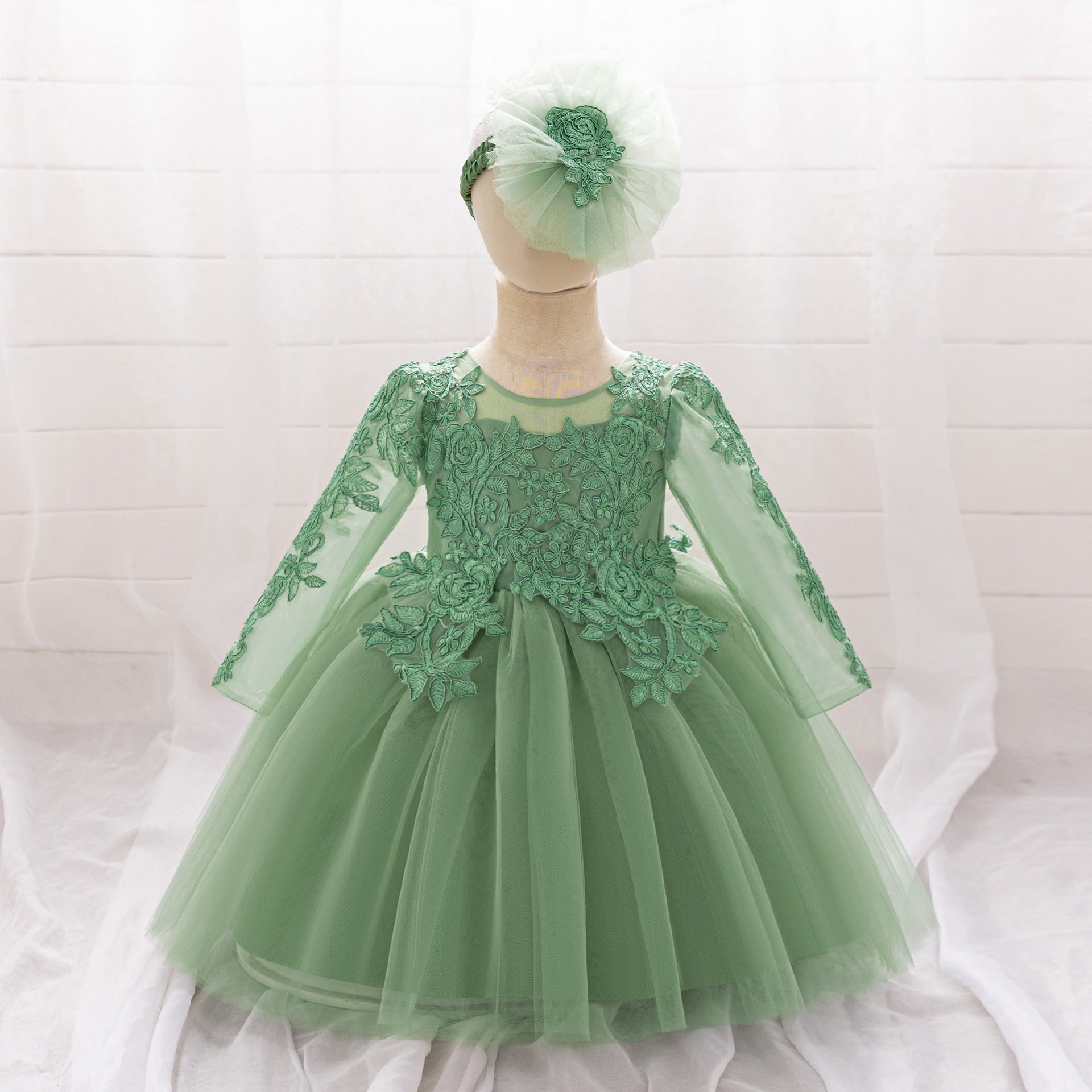 White Lace Tulle A-Line Dress for Girls – Flower Girl & Party