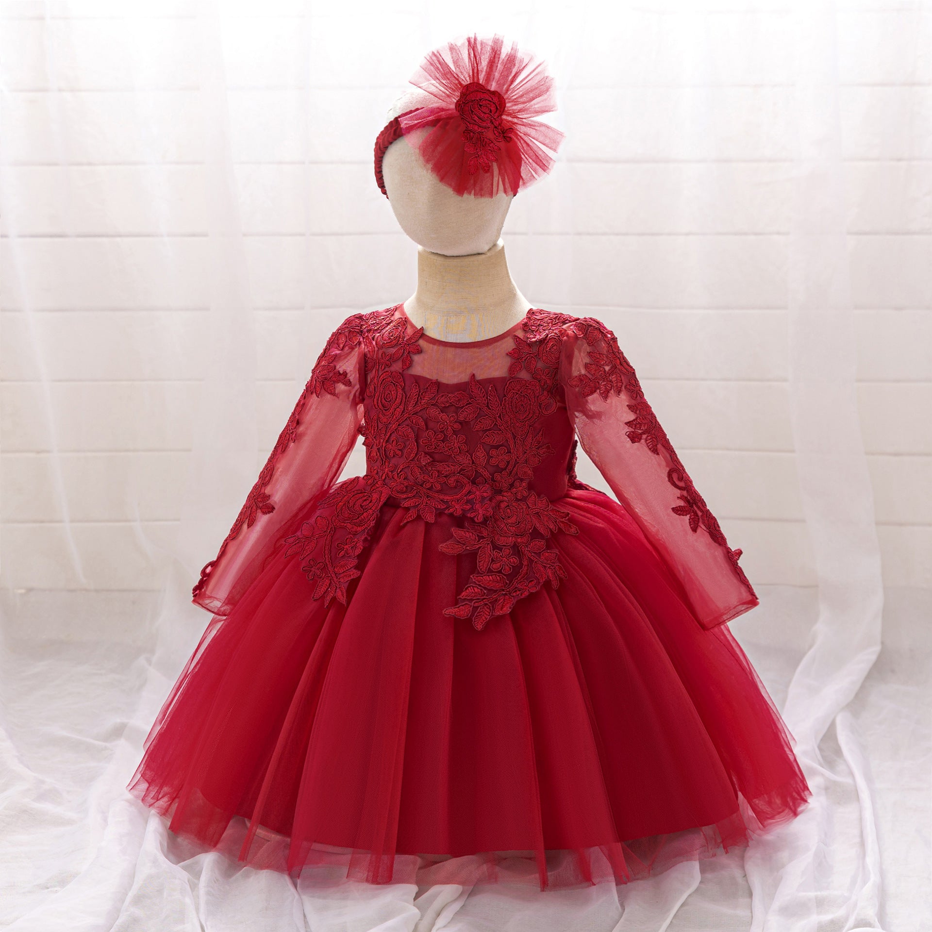 White Lace Tulle A-Line Dress for Girls – Flower Girl & Party