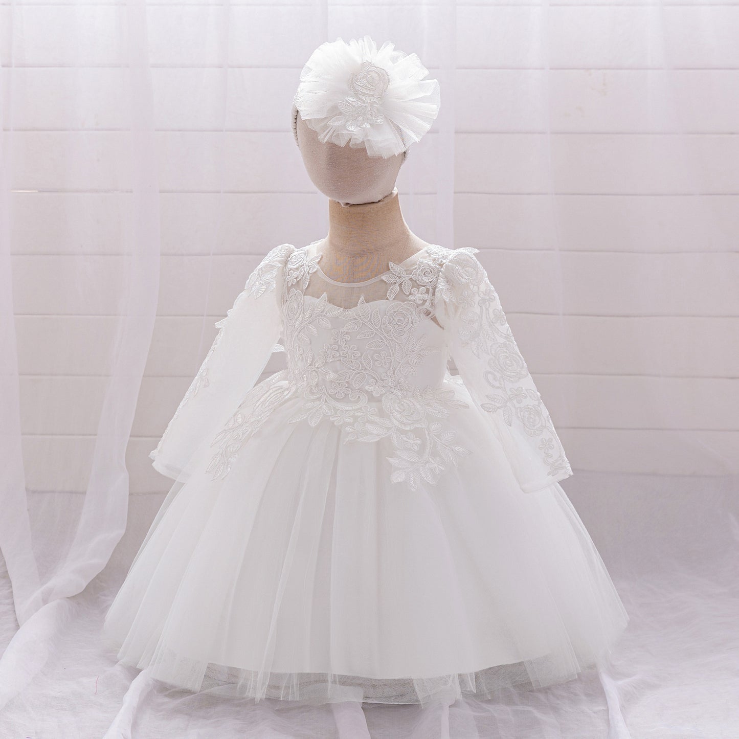 White Lace Tulle A-Line Dress for Girls – Flower Girl & Party