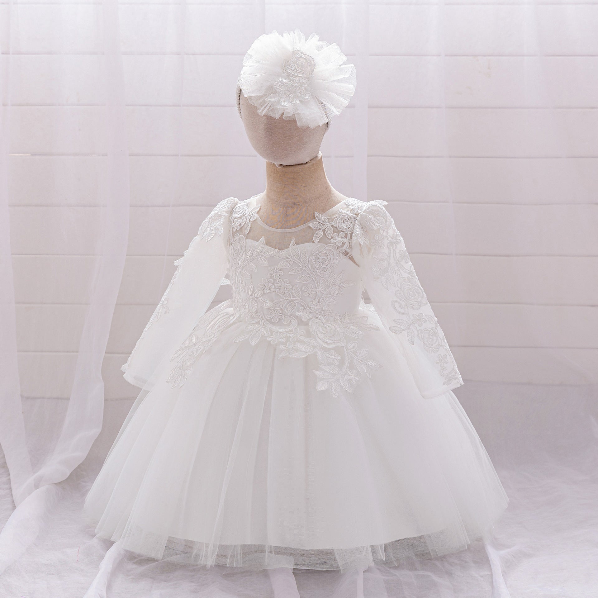 White Lace Tulle A-Line Dress for Girls – Flower Girl & Party