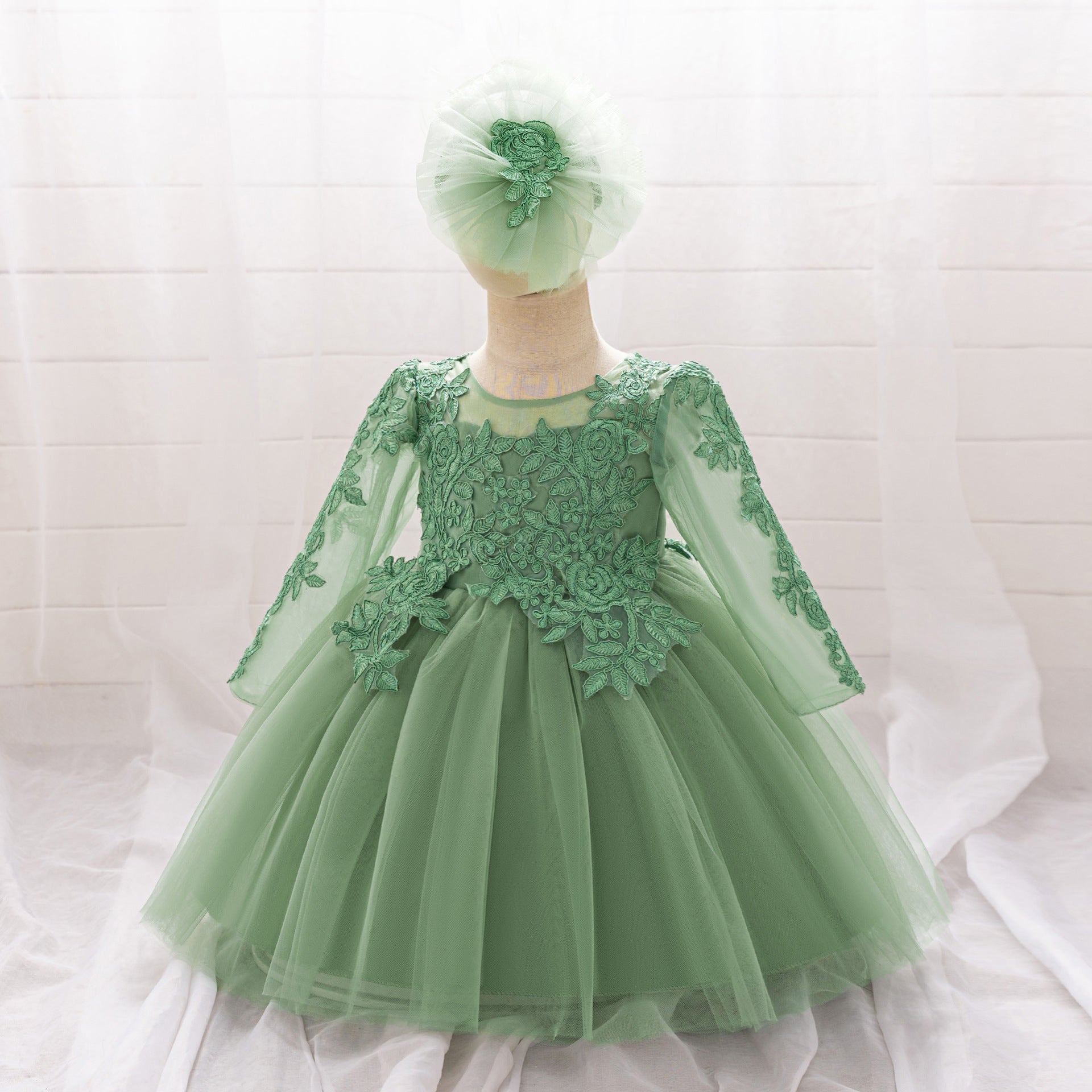 White Lace Tulle A-Line Dress for Girls – Flower Girl & Party