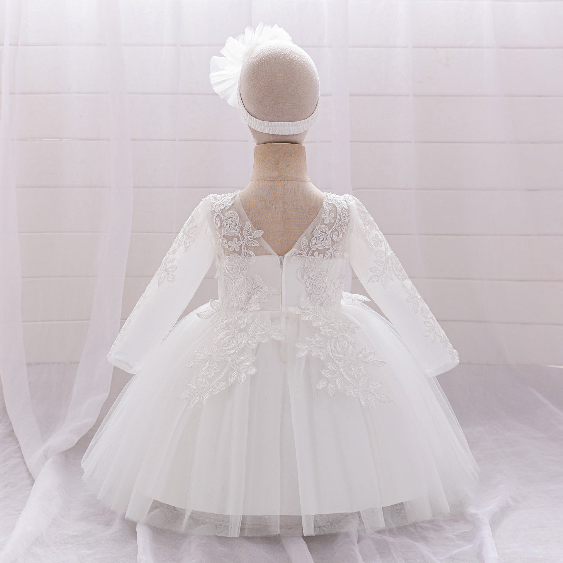 White Lace Tulle A-Line Dress for Girls – Flower Girl & Party