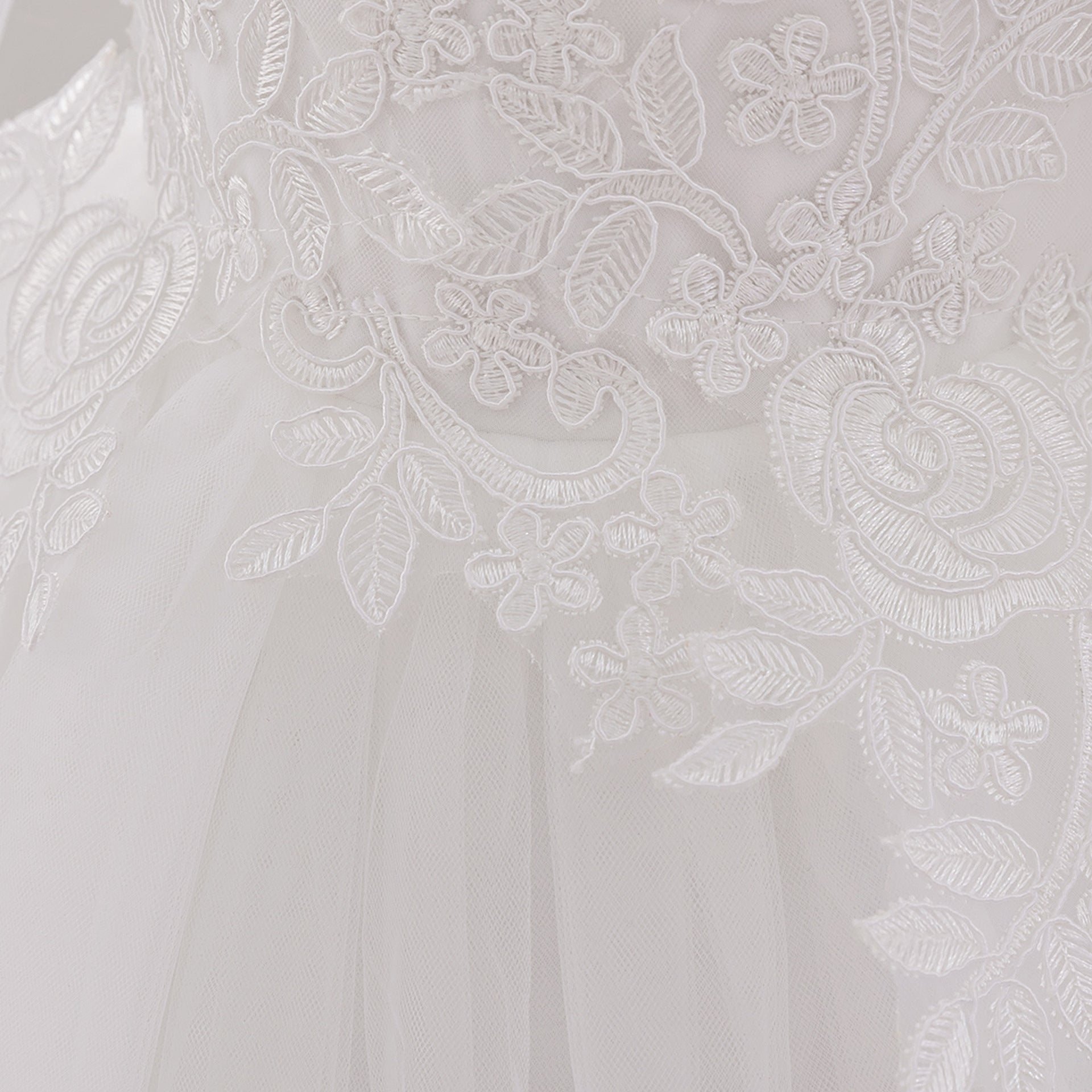 White Lace Tulle A-Line Dress for Girls – Flower Girl & Party