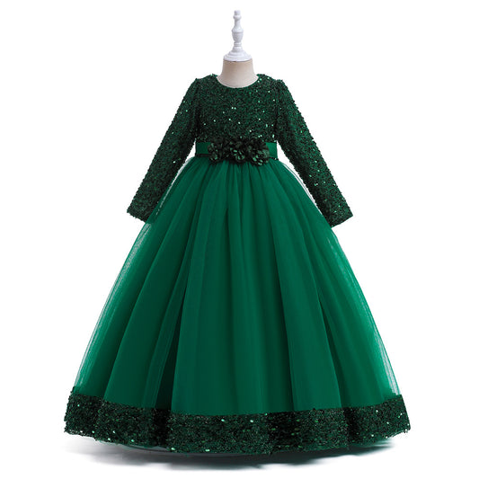 Girls Maxi 3D Flower Sequin Princess Dress - Party, Wedding & Photoshoot