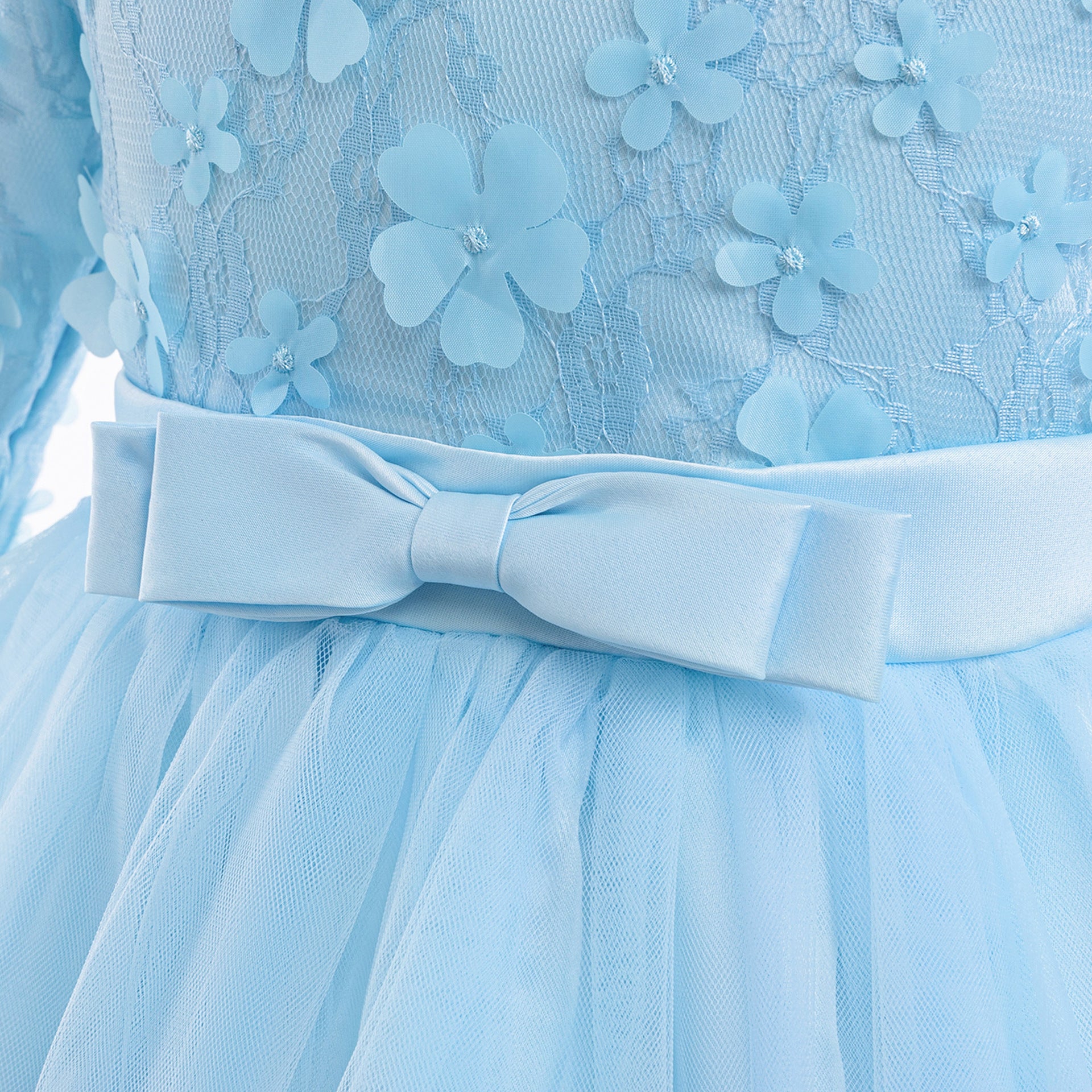 Cute A-Line Applique Princess Maxi Dress for Girls | Tulle & Lace Long Sleeve Gown