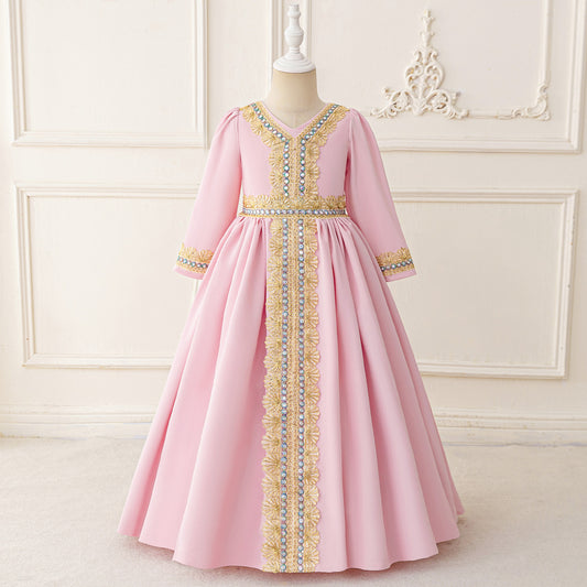 Long Sleeve Embroidered Lace Maxi Dress for Girls | Cute A-line Flower Girl Gown