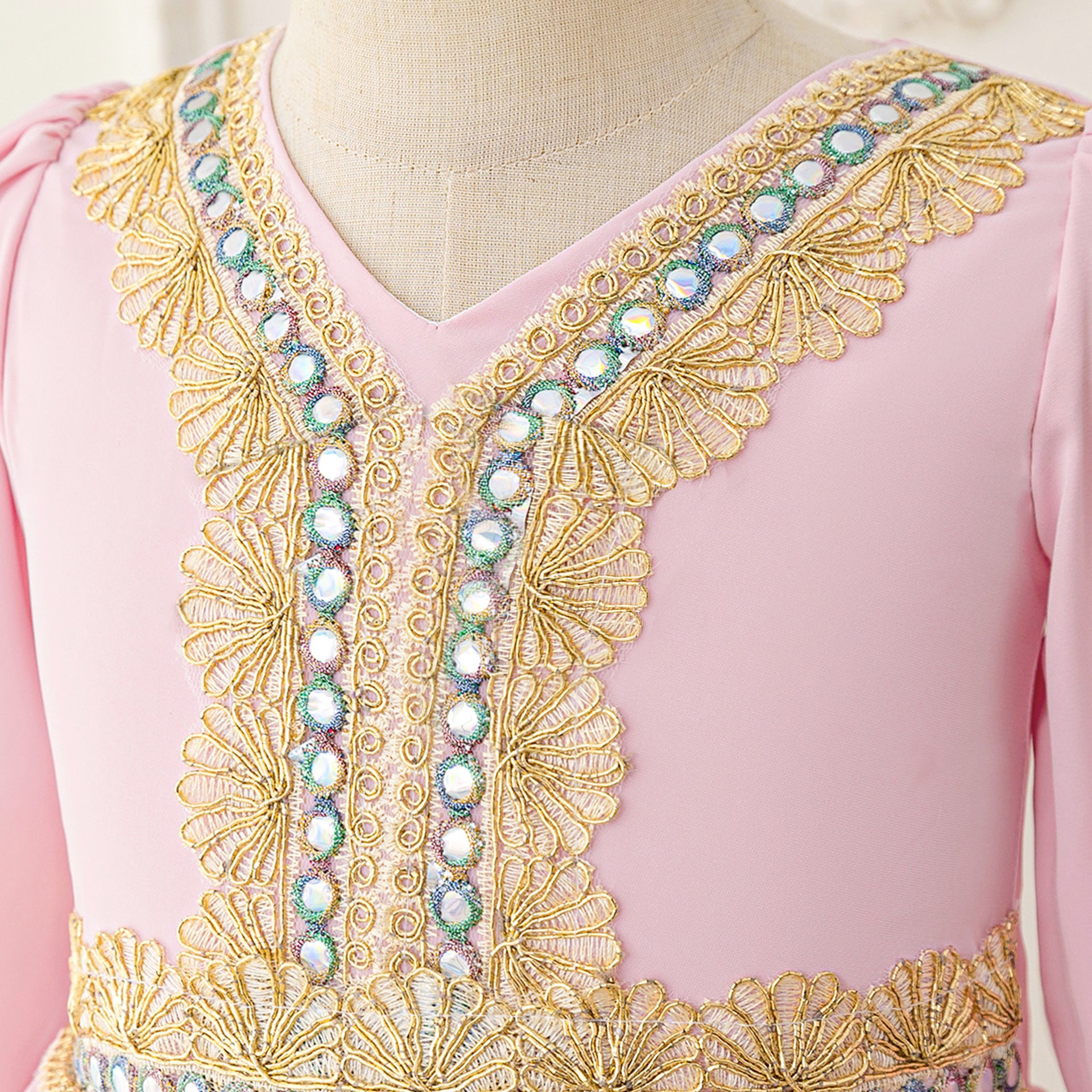 Long Sleeve Embroidered Lace Maxi Dress for Girls | Cute A-line Flower Girl Gown