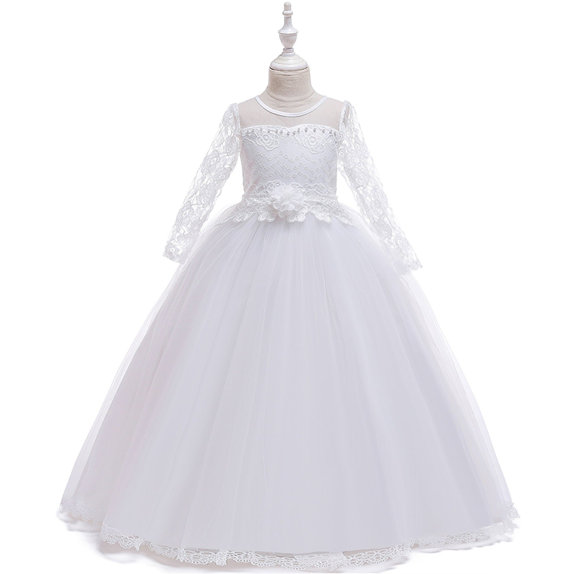 Frocklet Long Sleeve Tulle & Lace Princess Maxi Dress for Girls (4-13Y) – Flower Girl & Party Gown 10