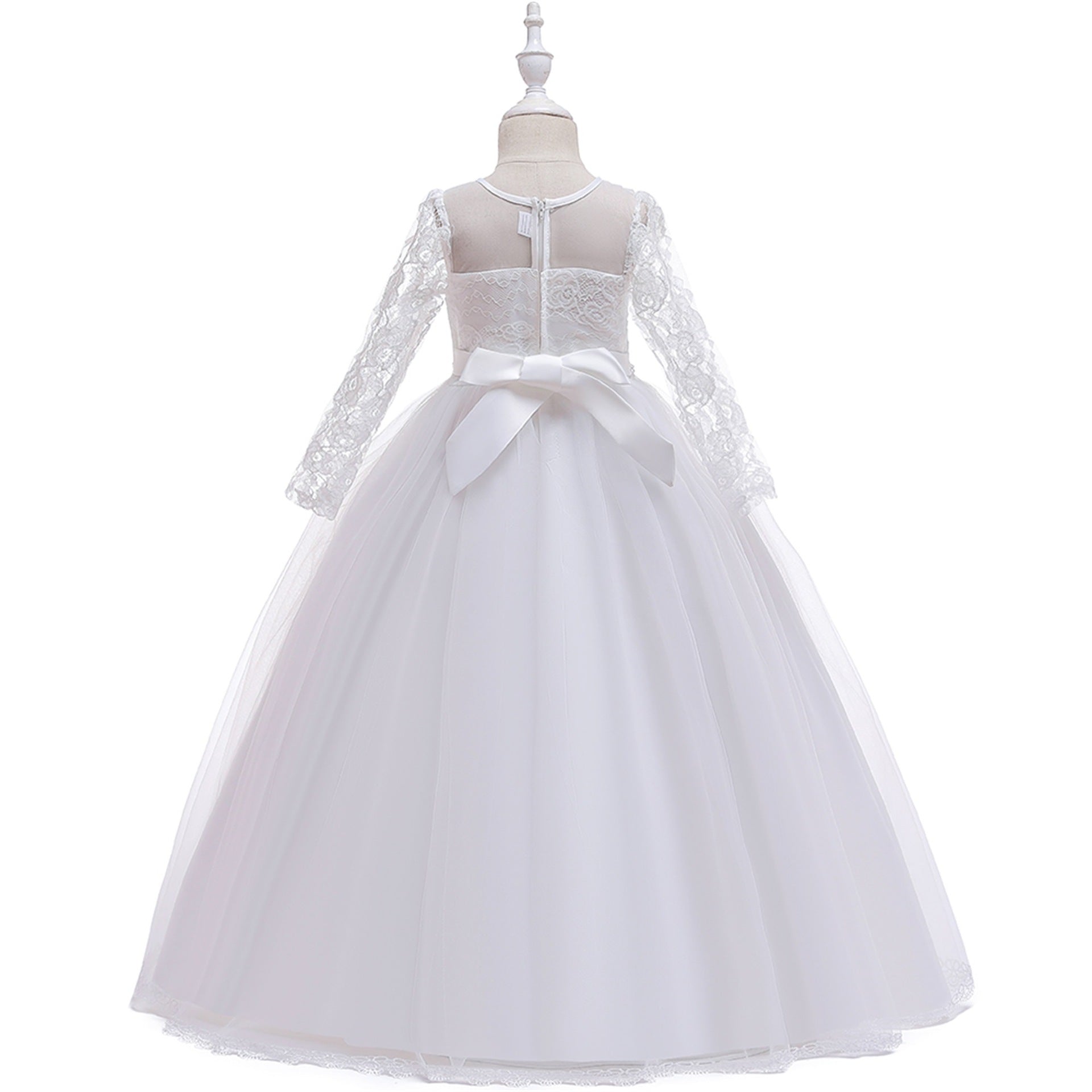 Long Sleeve Tulle & Lace Princess Maxi Dress for Girls (4-13Y) – Flower Girl & Party Gown