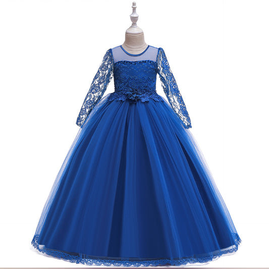 Long Sleeve Tulle & Lace Princess Maxi Dress for Girls (4-13Y) – Flower Girl & Party Gown