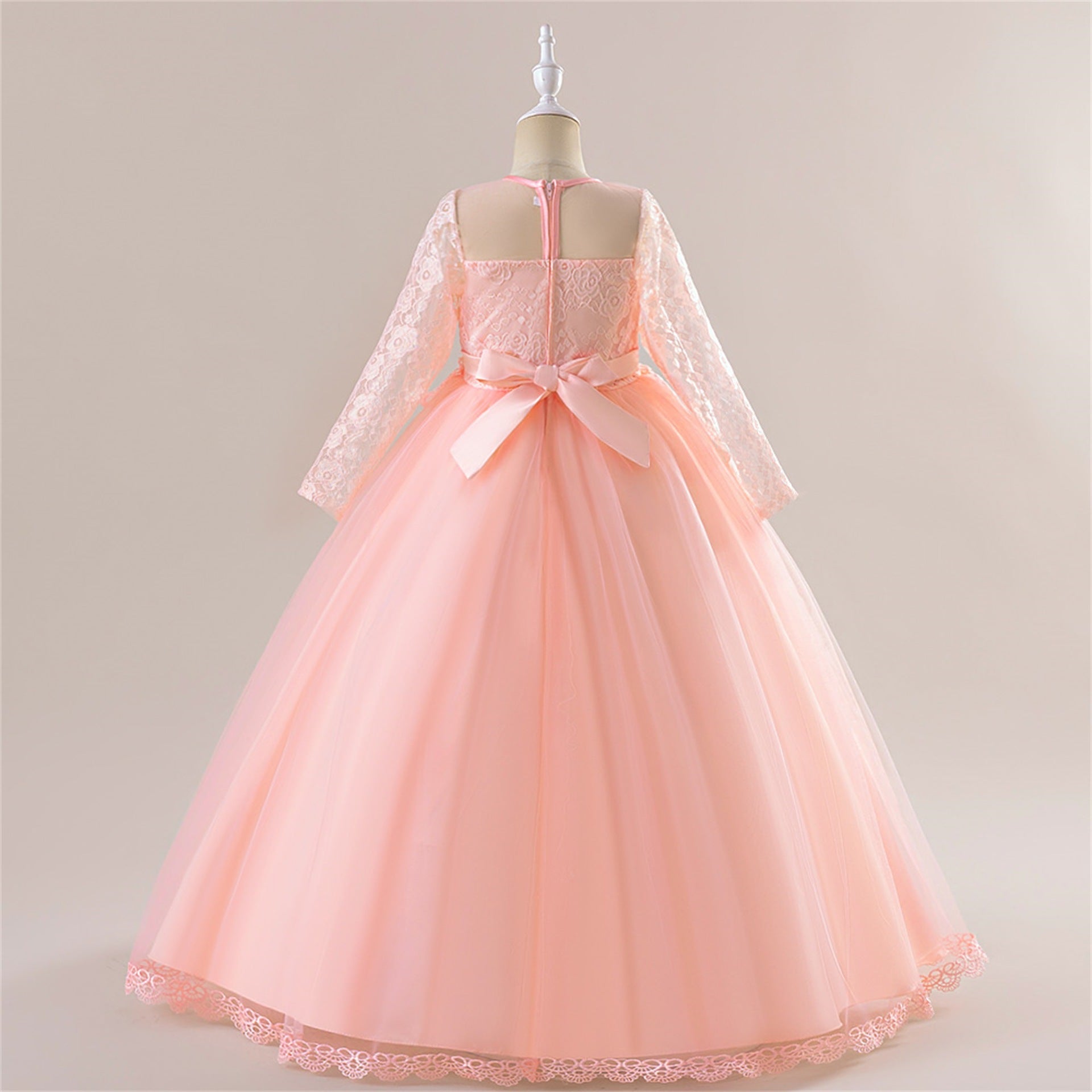 Long Sleeve Tulle & Lace Princess Maxi Dress for Girls (4-13Y) – Flower Girl & Party Gown