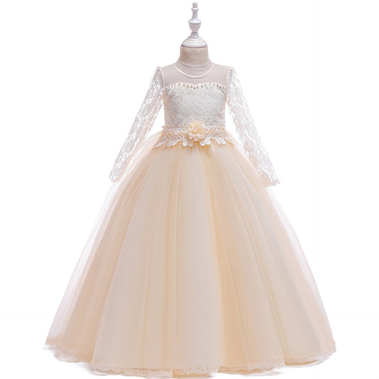 Long Sleeve Tulle & Lace Princess Maxi Dress for Girls (4-13Y) – Flower Girl & Party Gown