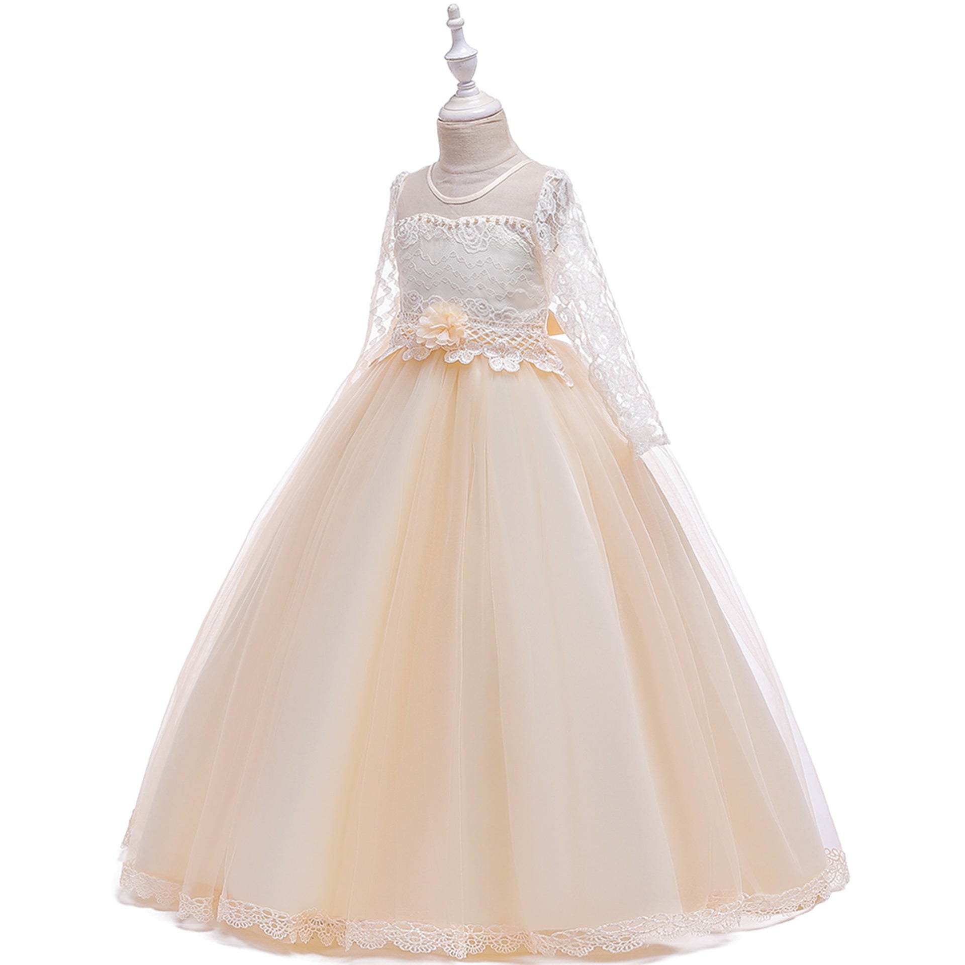 Long Sleeve Tulle & Lace Princess Maxi Dress for Girls (4-13Y) – Flower Girl & Party Gown