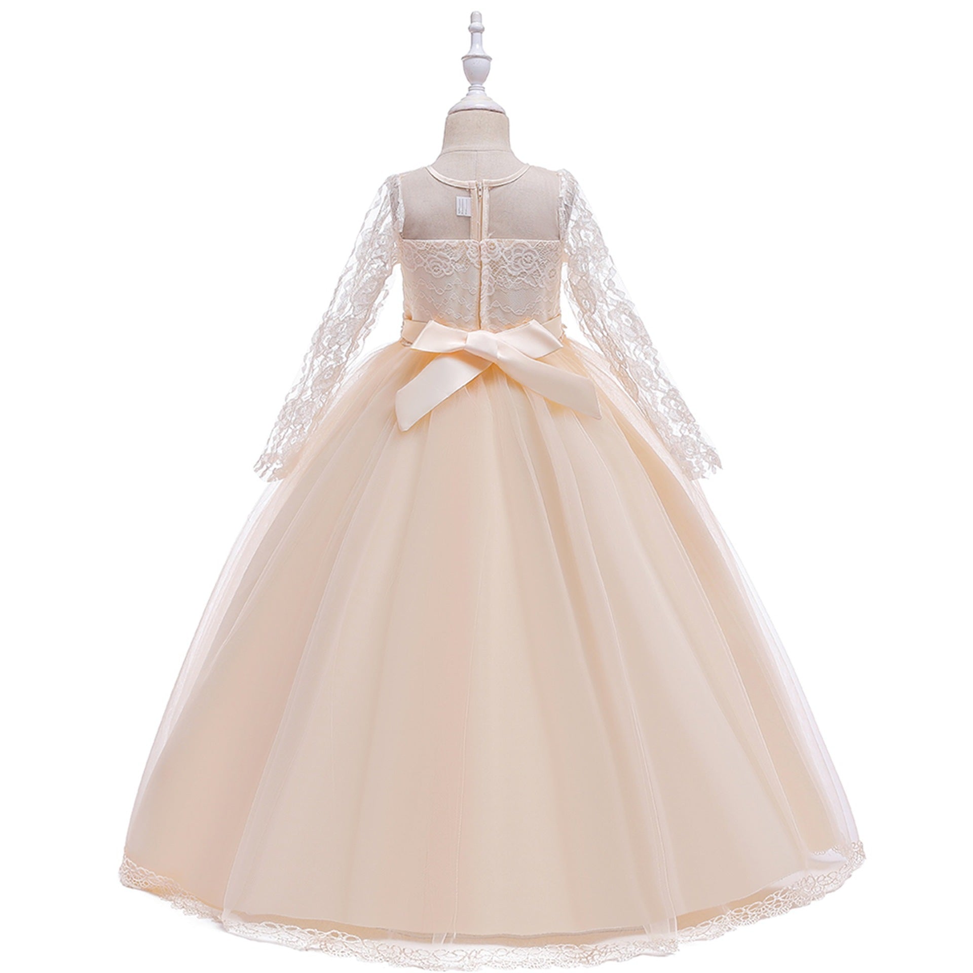 Long Sleeve Tulle & Lace Princess Maxi Dress for Girls (4-13Y) – Flower Girl & Party Gown