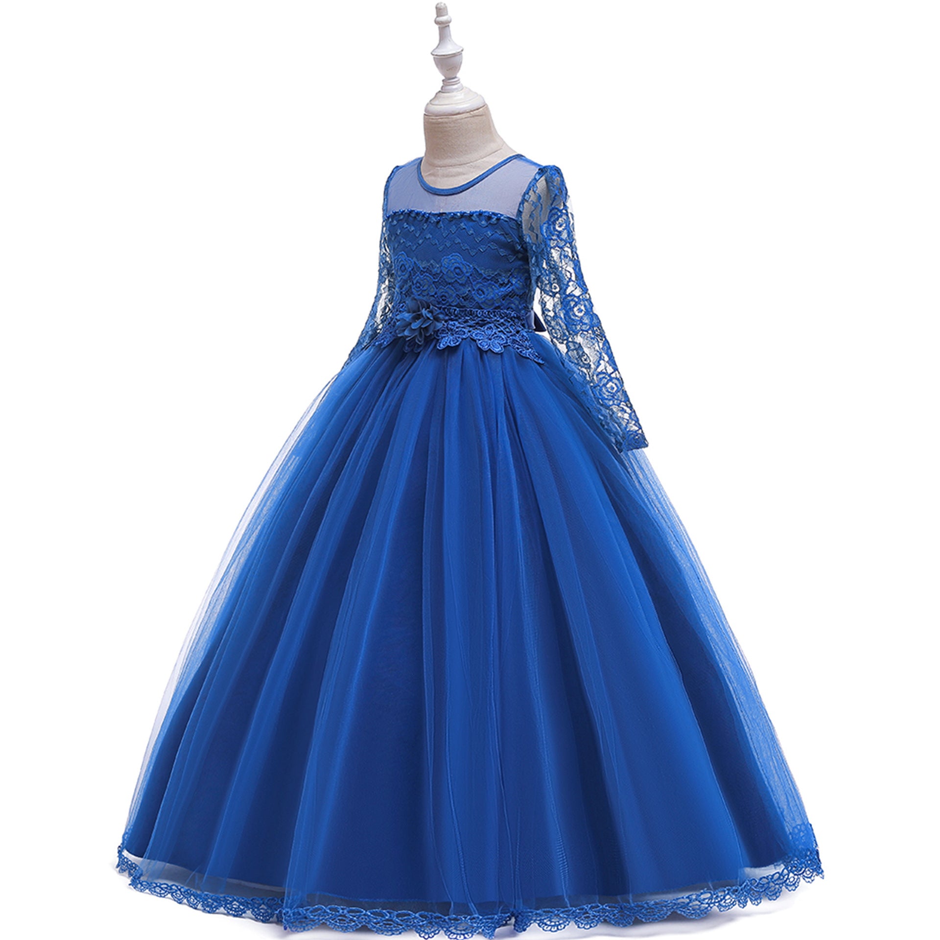 Long Sleeve Tulle & Lace Princess Maxi Dress for Girls (4-13Y) – Flower Girl & Party Gown