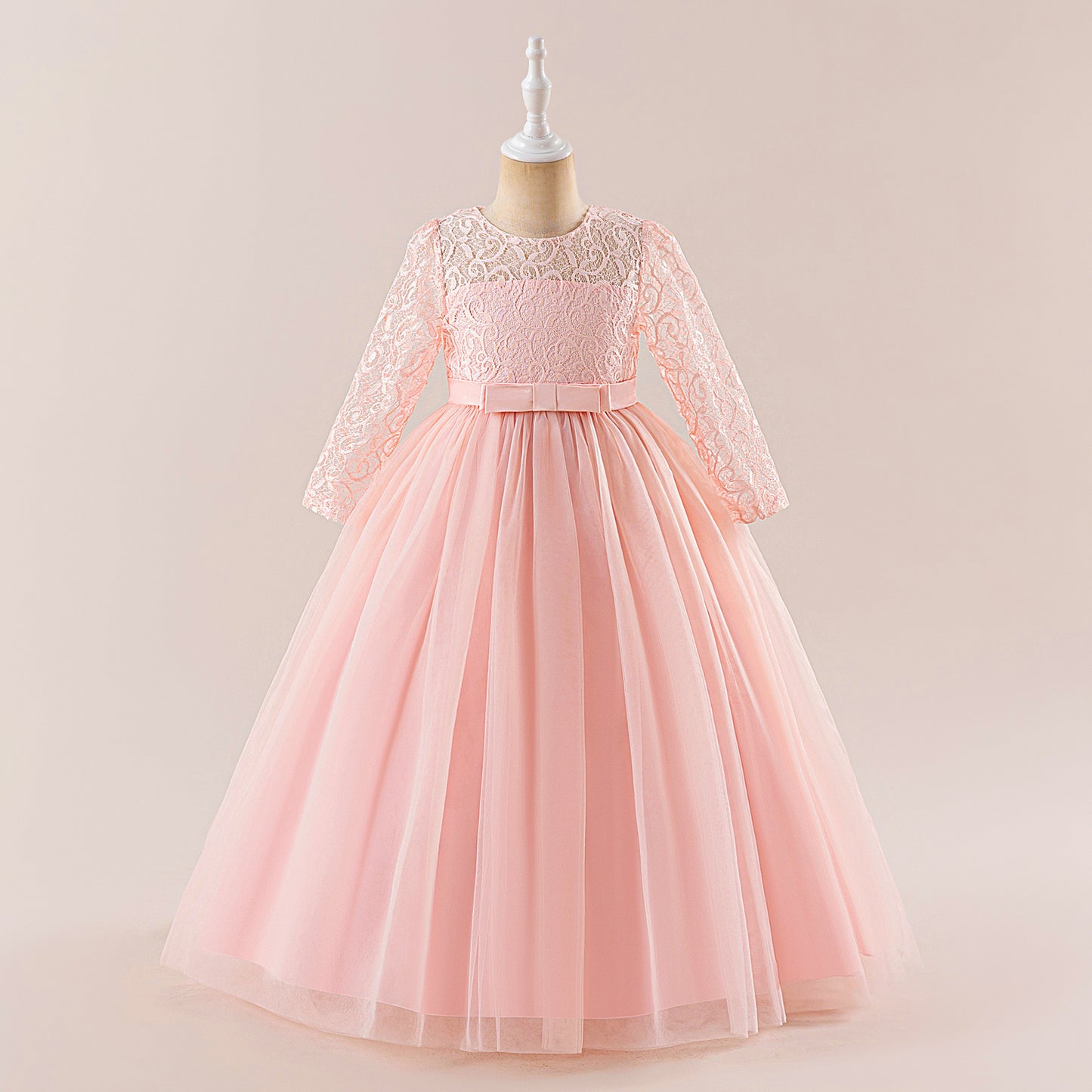 Cute Long Sleeve A-line Princess Dress for Girls - Lace Mesh Maxi Gown