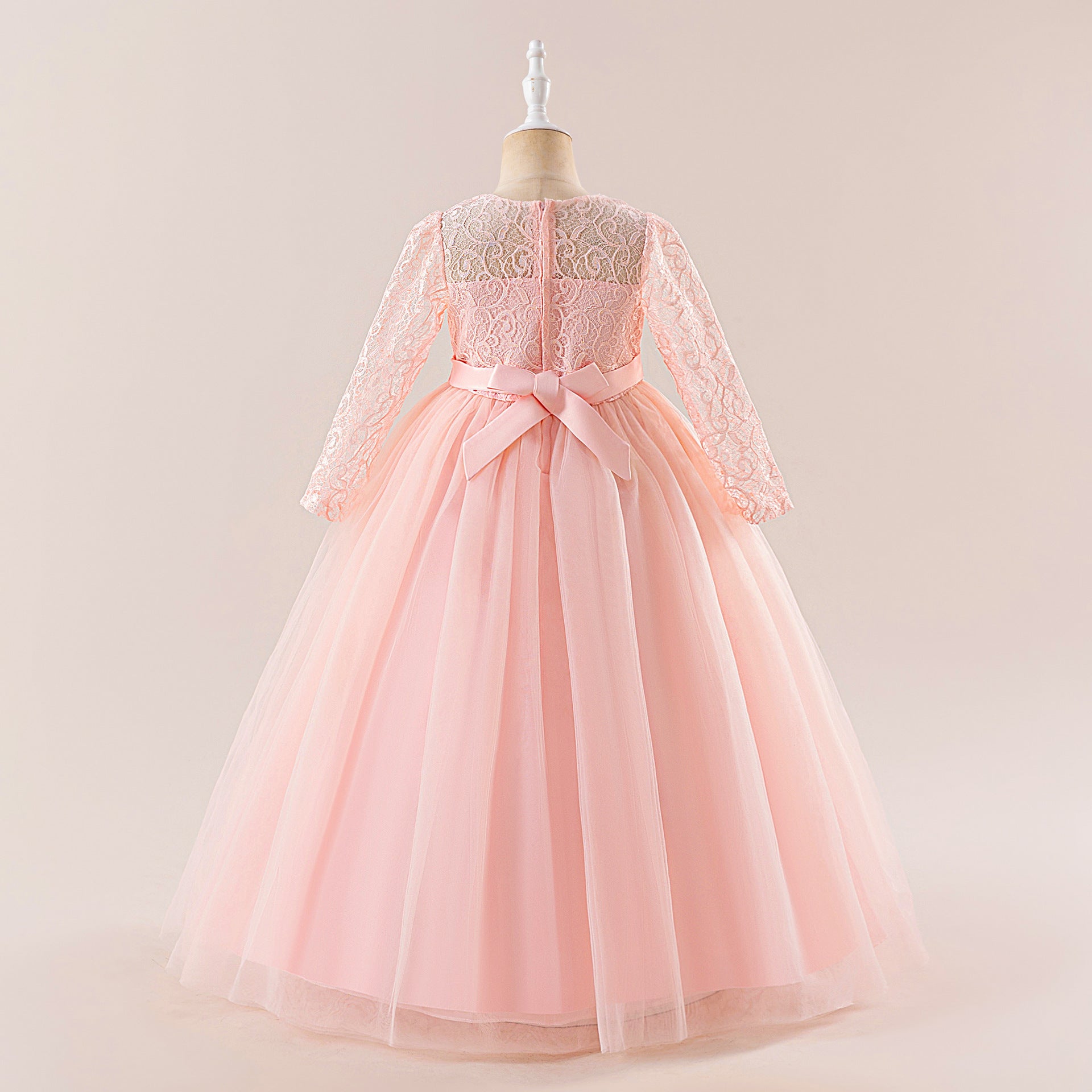 Cute Long Sleeve A-line Princess Dress for Girls - Lace Mesh Maxi Gown