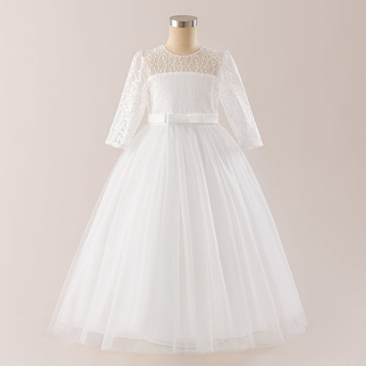 Cute Long Sleeve A-line Princess Dress for Girls - Lace Mesh Maxi Gown
