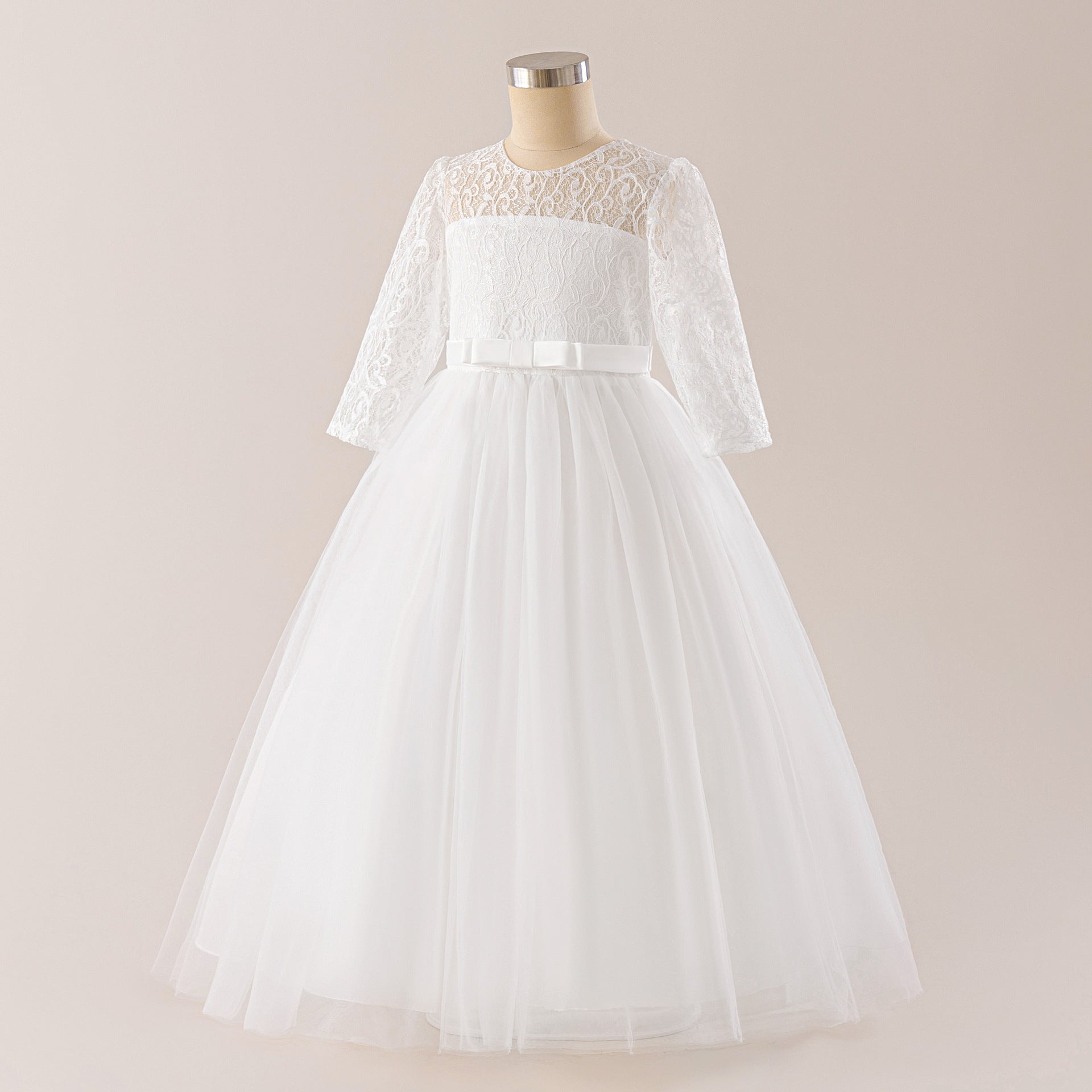 Cute Long Sleeve A-line Princess Dress for Girls - Lace Mesh Maxi Gown