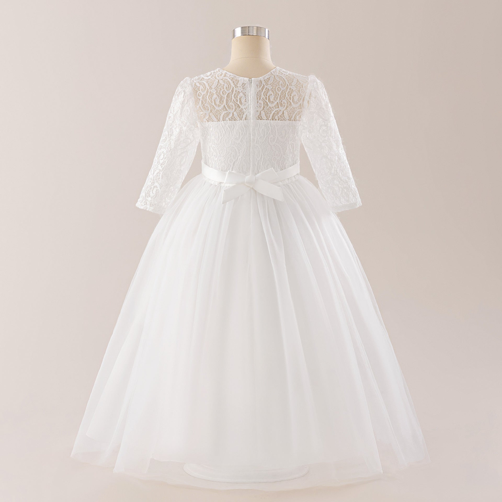 Cute Long Sleeve A-line Princess Dress for Girls - Lace Mesh Maxi Gown