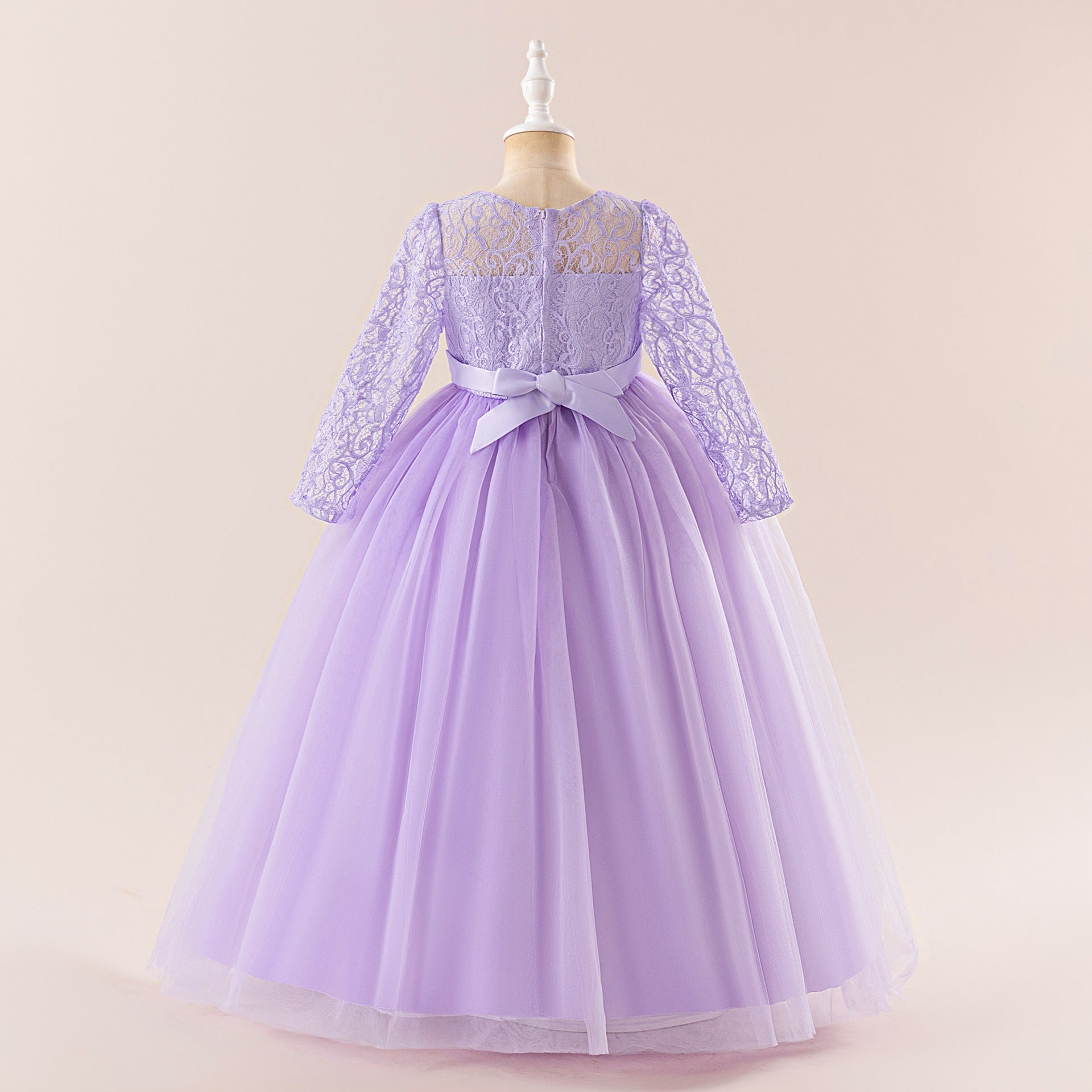 Cute Long Sleeve A-line Princess Dress for Girls - Lace Mesh Maxi Gown