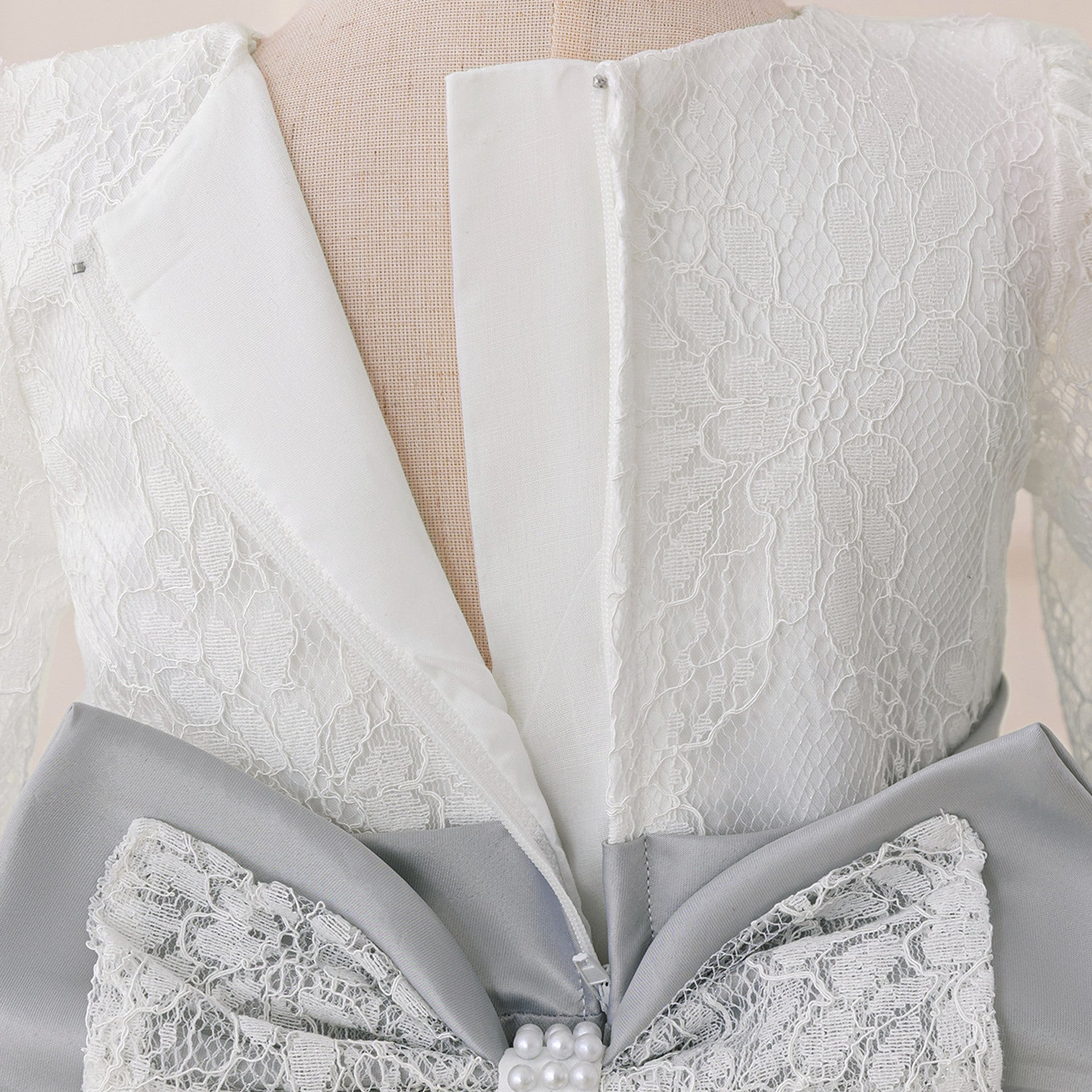 Cute Long Sleeve Lace & Tulle Flower Girl Dress with Bow – A-line Tea Length