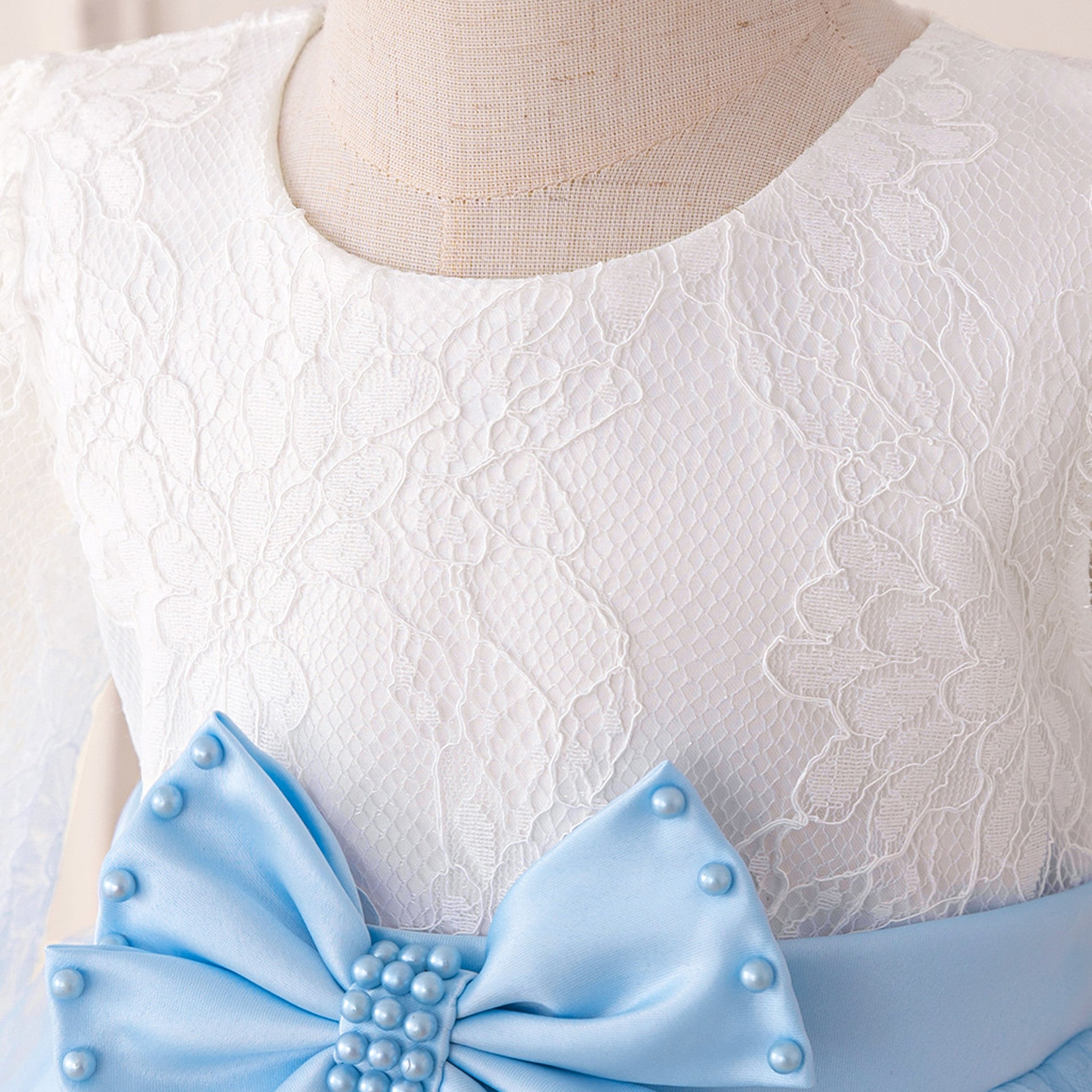 Cute Long Sleeve Lace & Tulle Flower Girl Dress with Bow – A-line Tea Length