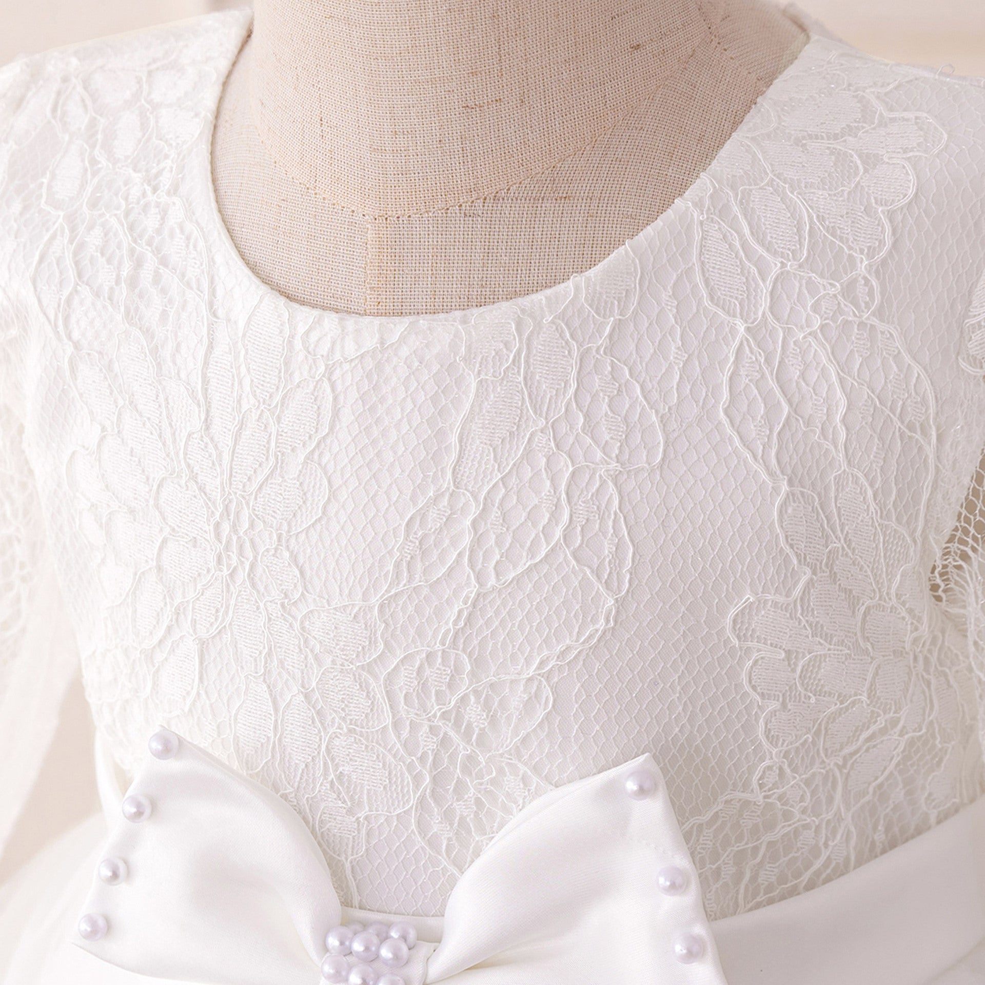 Cute Long Sleeve Lace & Tulle Flower Girl Dress with Bow – A-line Tea Length