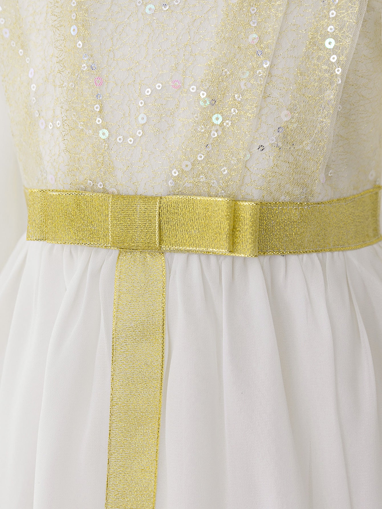 White Long Sleeve Chiffon Princess Dress for Girls with Sequins & Beads – A-line Formal Gown Ages 3-8