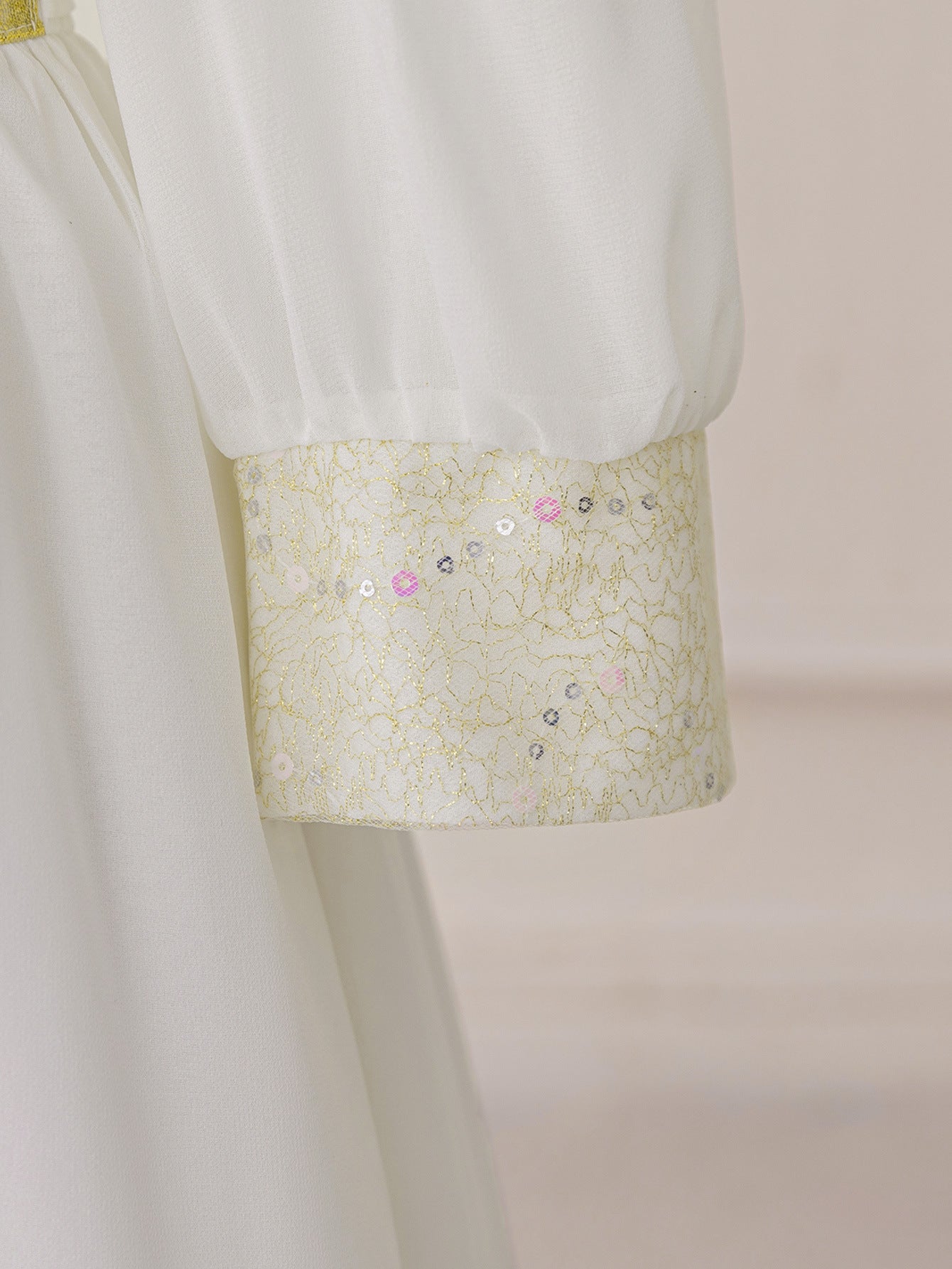 White Long Sleeve Chiffon Princess Dress for Girls with Sequins & Beads – A-line Formal Gown Ages 3-8