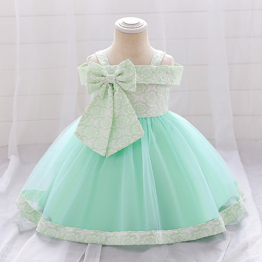 Mint Green Off Shoulder Baby Girl Princess Dress – Tulle Ruffle Flower Girl Gown