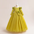 Mustard Yellow Maxi Flower Girl Dress with Bow and Fabric Flowers