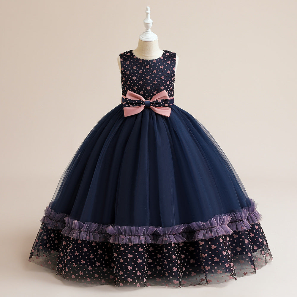 Navy Blue Puffy Maxi Dress for Girls - Ball Gown Princess Dress with Bowknot & Tulle