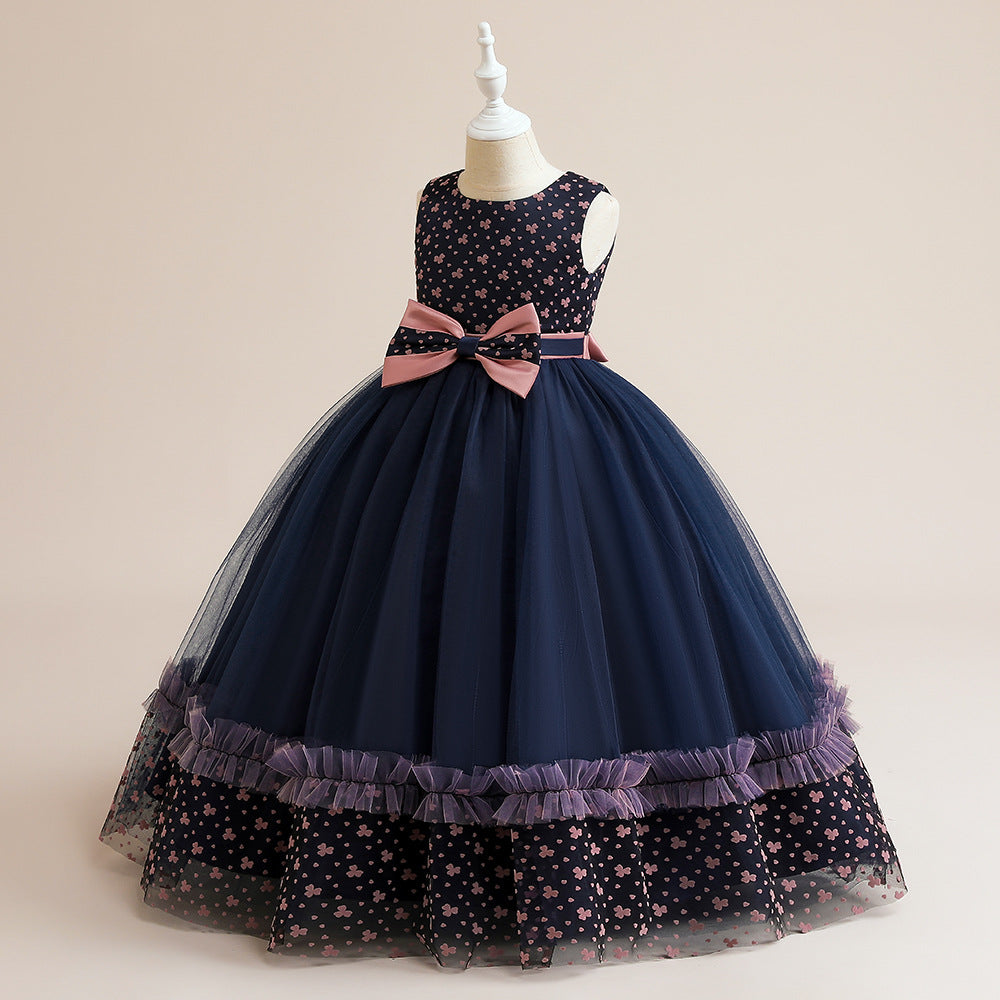 Navy Blue Puffy Maxi Dress for Girls - Ball Gown Princess Dress with Bowknot & Tulle